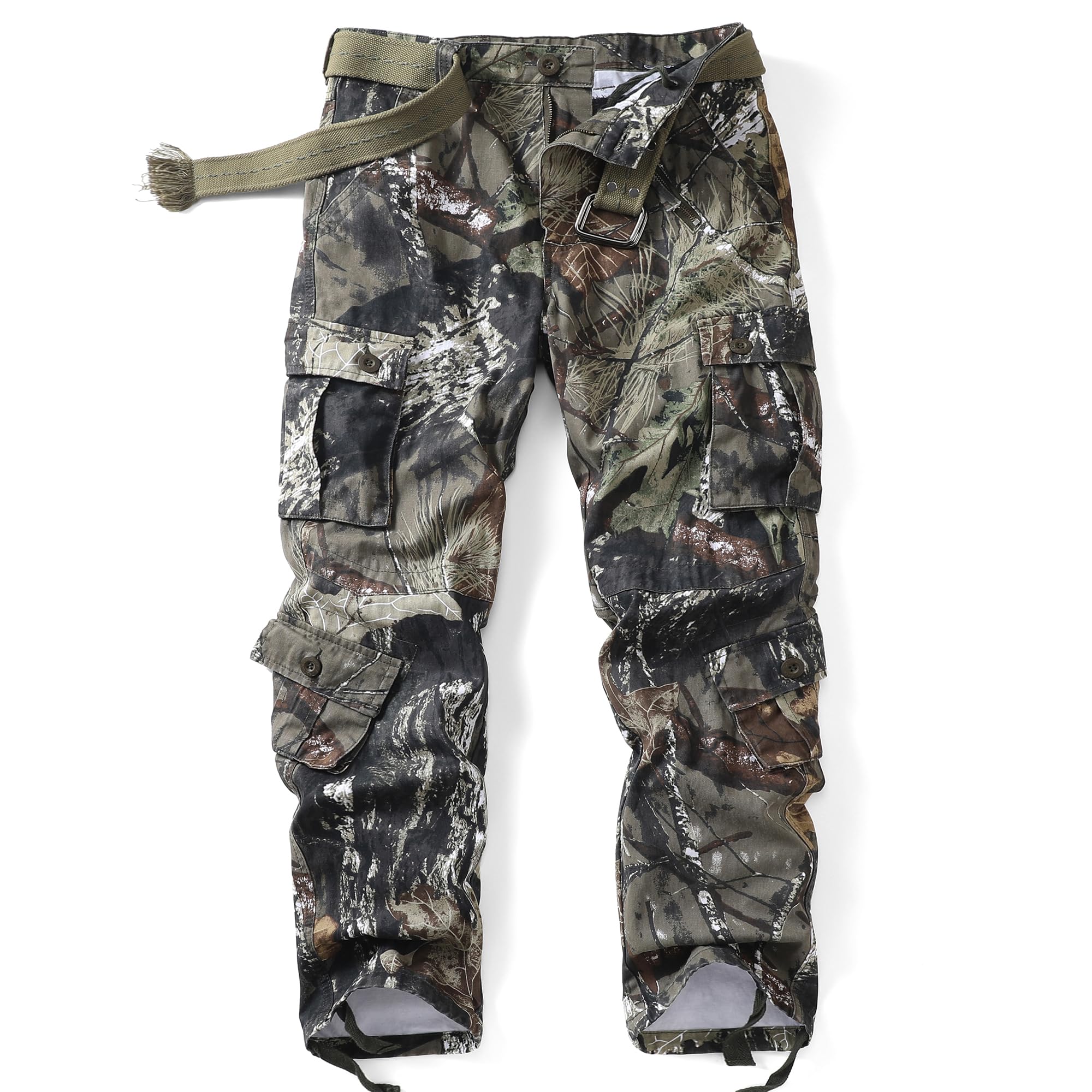 AKHIKING Men's Camo Cargo Work Pants Cotton Tactical Ripstop Casual Combat Pants with 8 Pockets