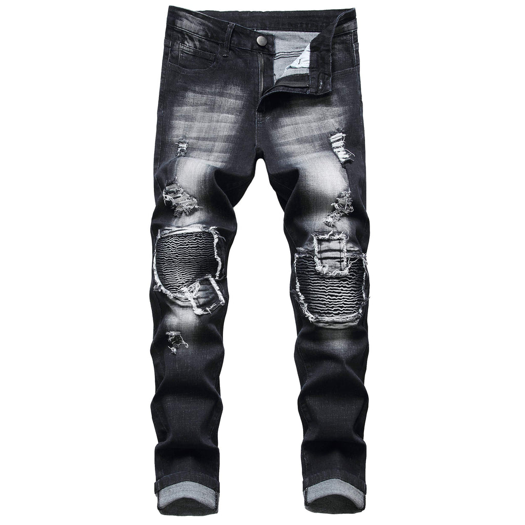 QIMYUM Men's Slim Fit Jeans Ripped Skinny Jeans for Men, Fashion Biker Jeans Stretch Moto Cargo Denim Pants