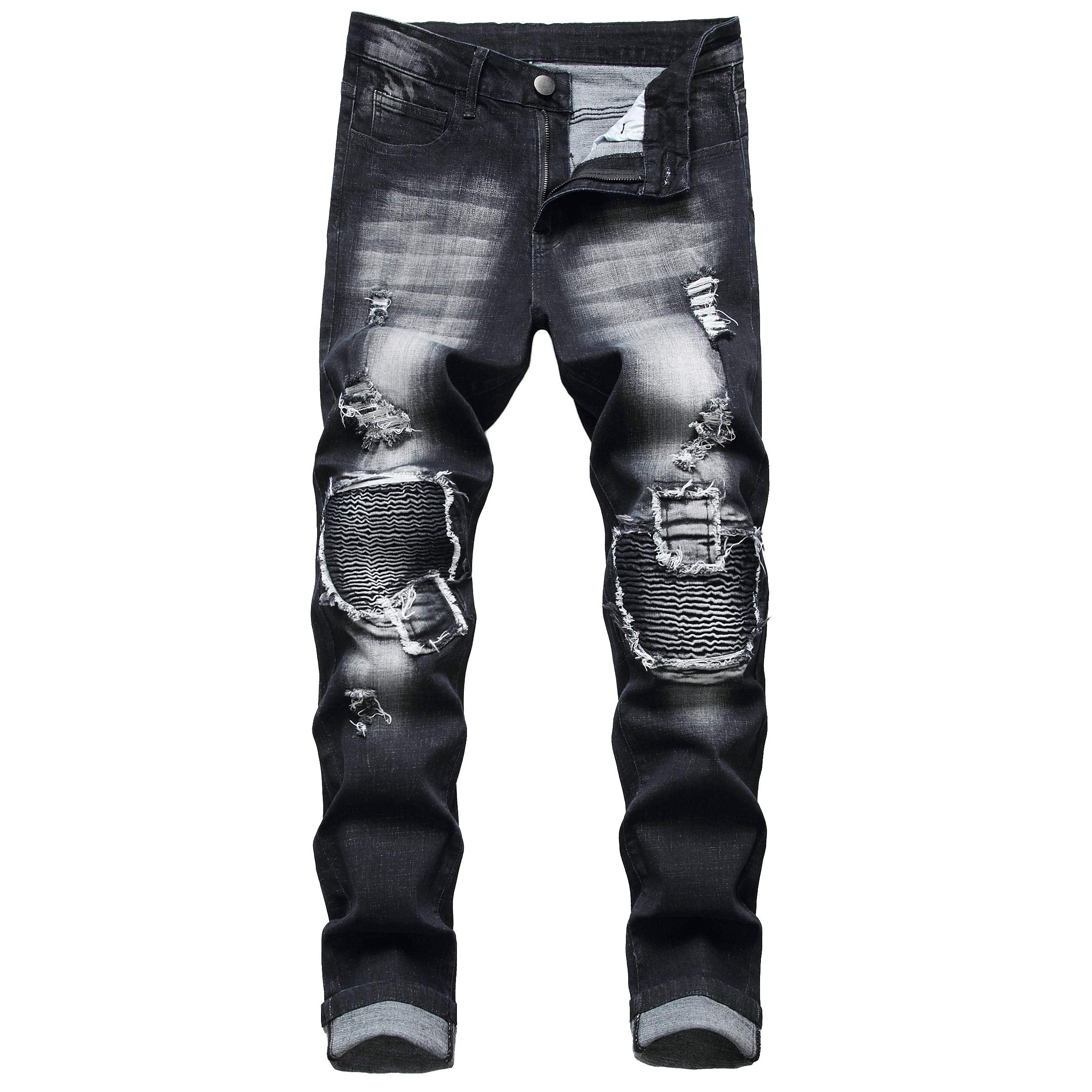 QIMYUM Men's Slim Fit Jeans Ripped Skinny Jeans for Men, Fashion Biker Jeans Stretch Moto Cargo Denim Pants