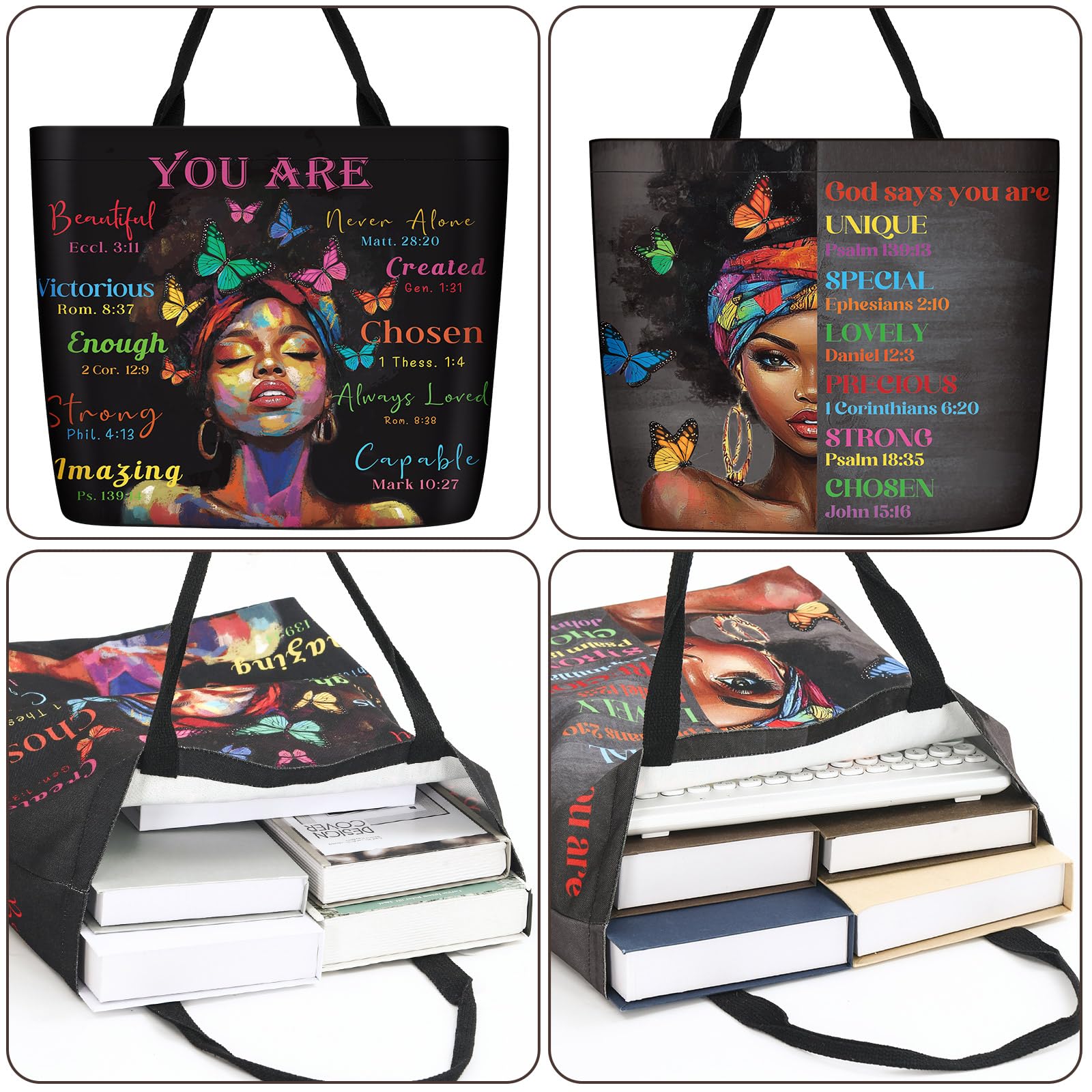 Silkfly 4 Pack African American Tote Bags for Black Women Girl Mother Day Shoulder Bag Afro Large Satchel Handbag Work Travel