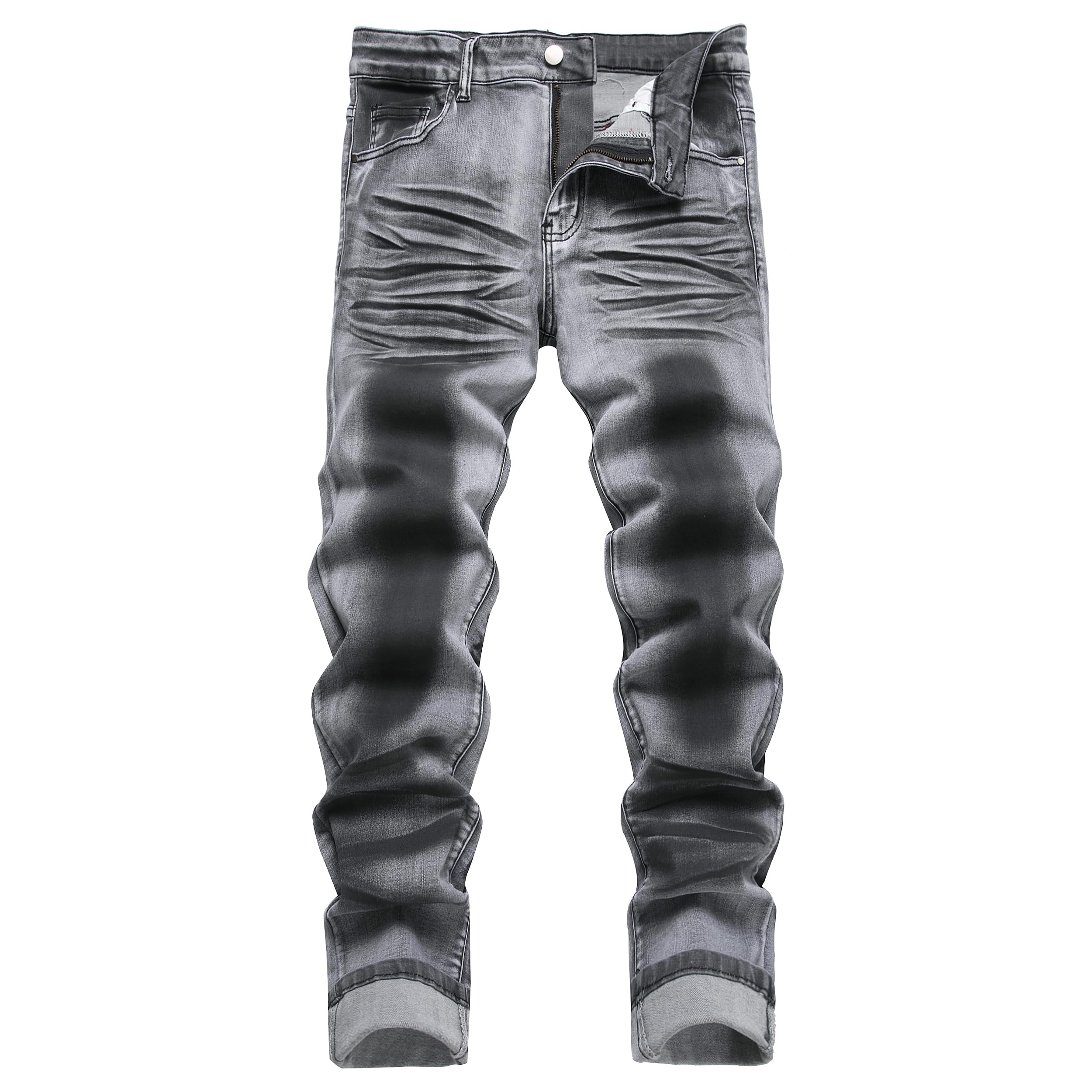 DANT BULUN Men's Ripped Distressed Destroyed Slim Fit Straight Leg Denim Jeans
