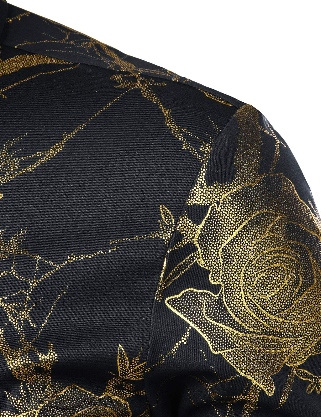 ZEROYAA Mens Hipster 3D Golden Rose Floral Printed Slim Fit Long Sleeve Button Down Dress Shirts