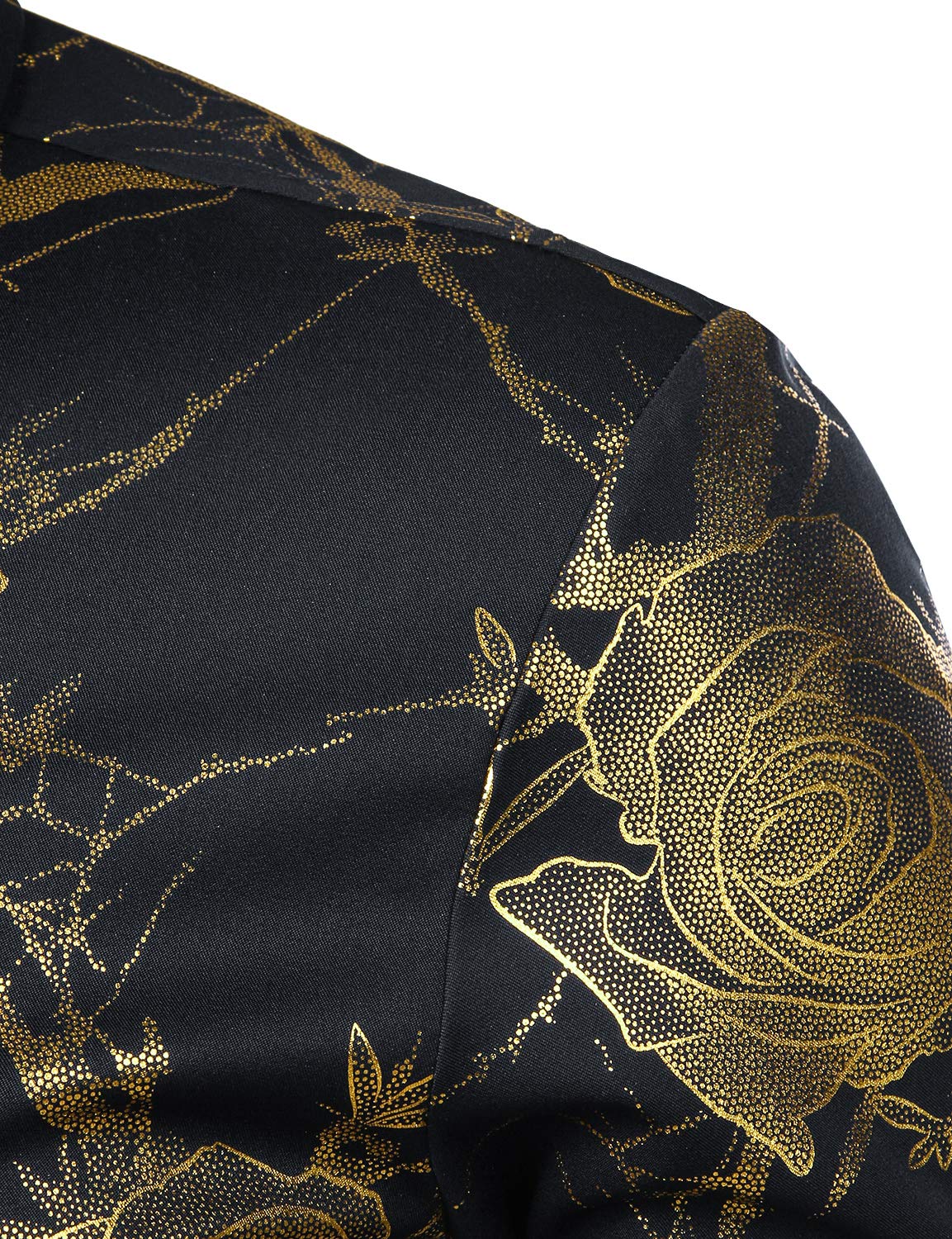 ZEROYAA Mens Hipster 3D Golden Rose Floral Printed Slim Fit Long Sleeve Button Down Dress Shirts