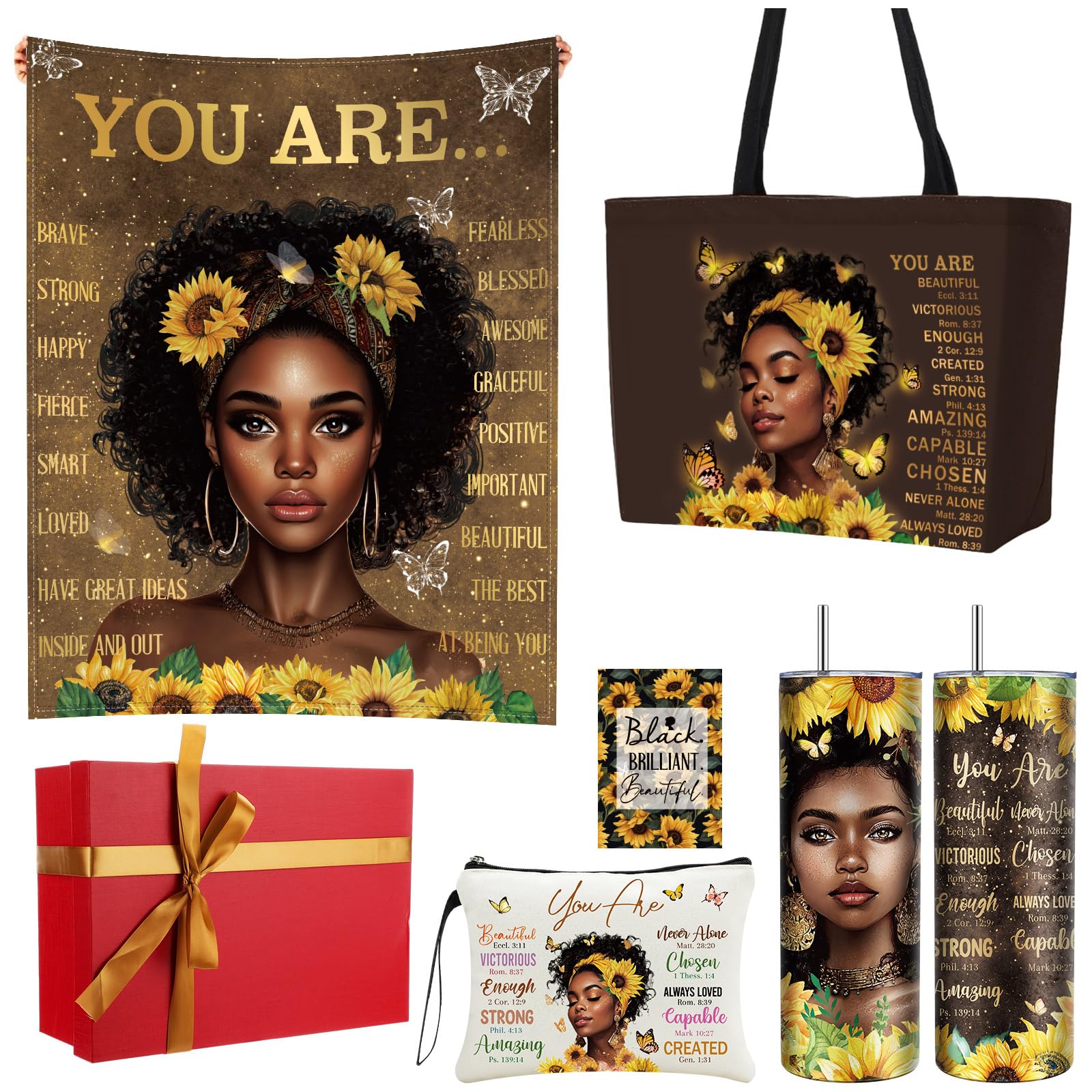 Geiserailie African American Gifts for Women Afro Black Girl Blanket, Tote Bag, Gift Box and More for Black Mom Friends Lady Christmas New Year Holiday Party Present