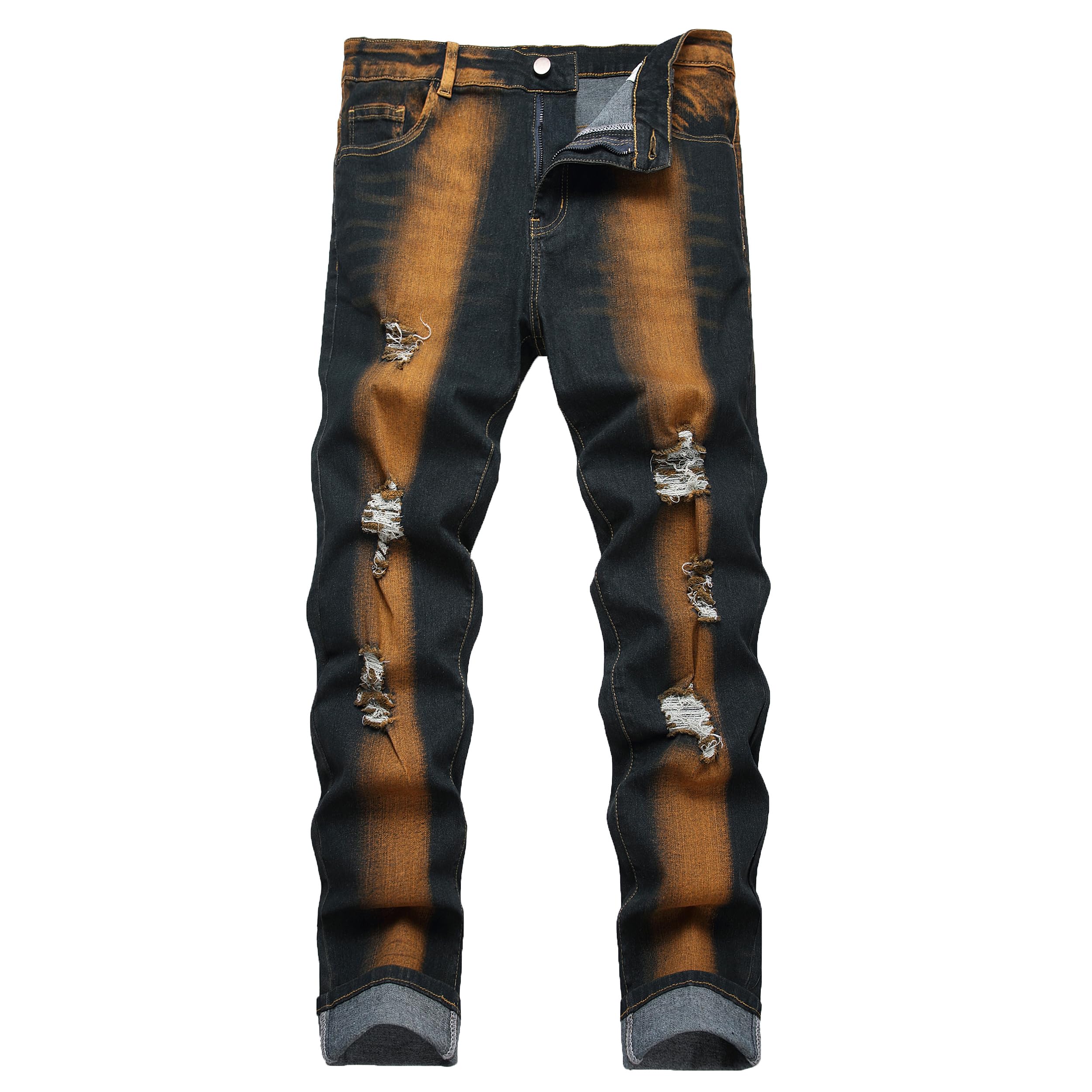 DANT BULUN Men's Ripped Distressed Destroyed Slim Fit Straight Leg Denim Jeans