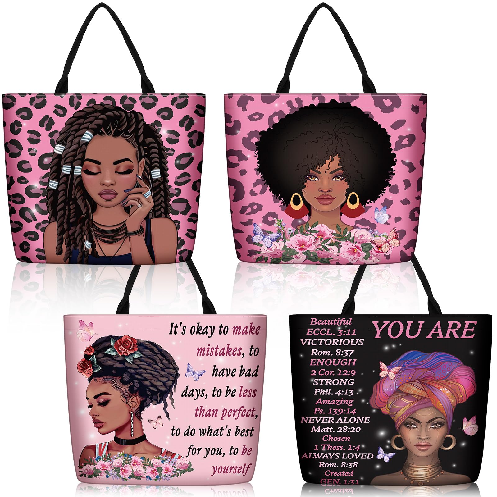 Silkfly 4 Pack African American Tote Bags for Black Women Girl Mother Day Shoulder Bag Afro Large Satchel Handbag Work Travel