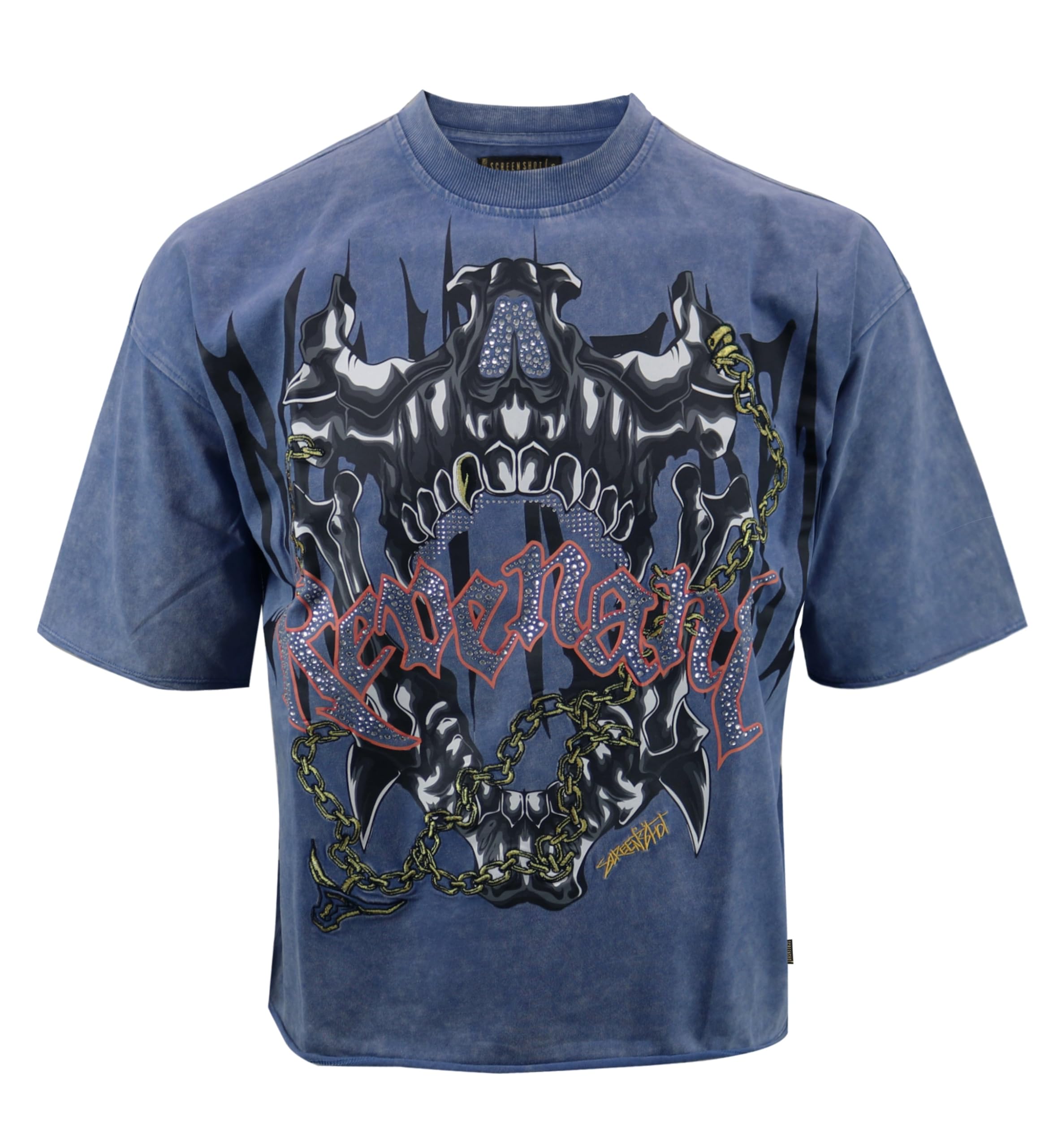 SCREENSHOT Mens Oversized Heavyweight Premium 260GSM 100% Cotton Cropped Boxy Streetwear Fit Rhinestone Designer Tee