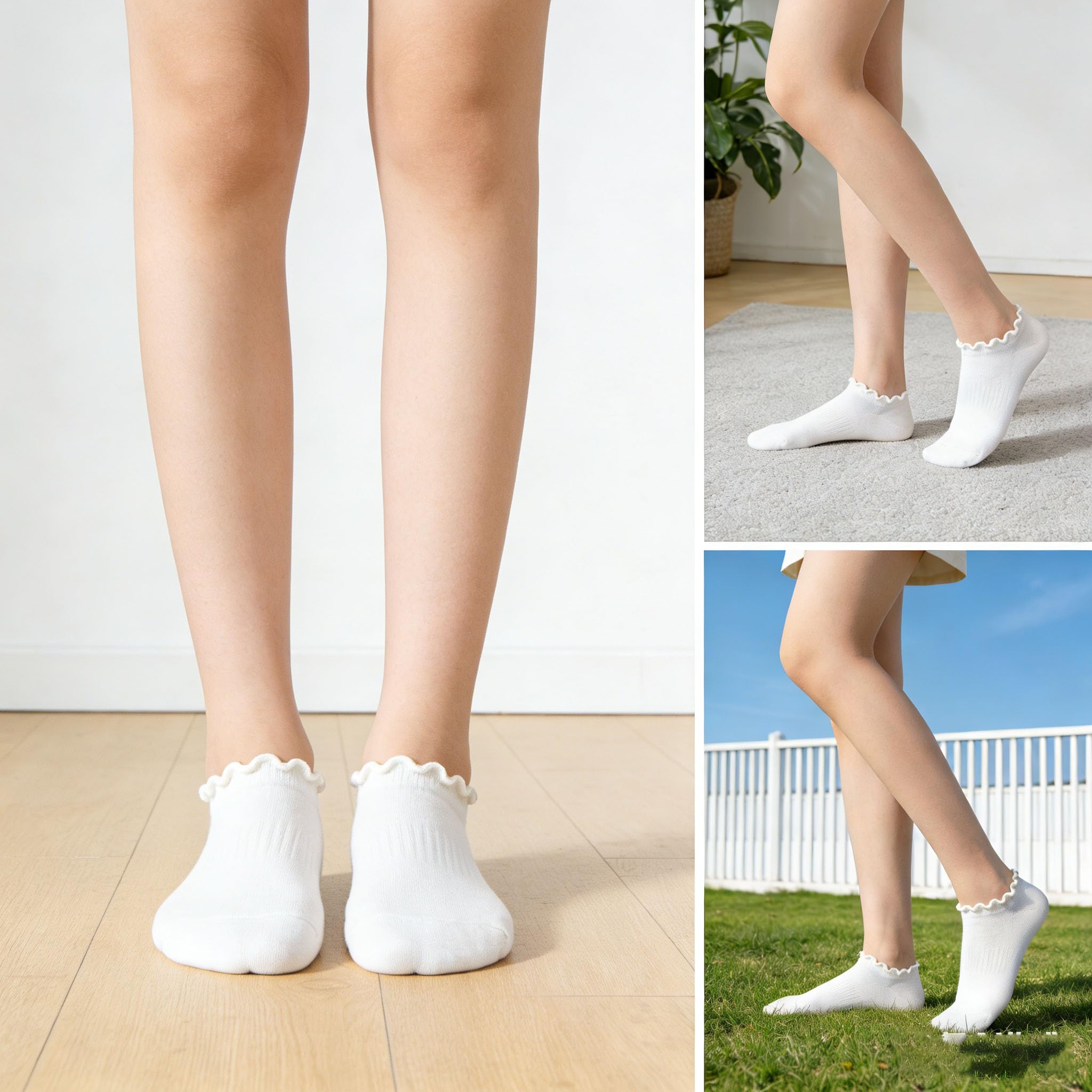 Fandecie No Show Socks Womens Low Cut Non Slip Cute Ruffle Ankle Socks 6 Pairs