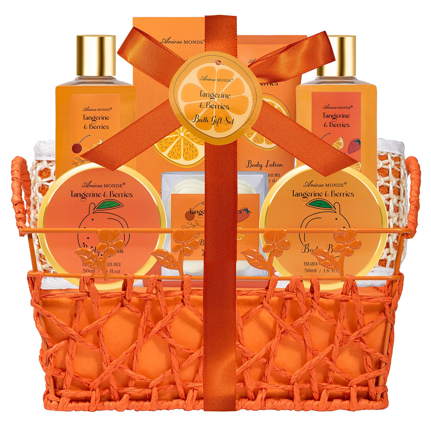 Bath Spa Gift Basket Set for Women, Enchanted Orchid Scent, Home Spa Gift Box with Shower Gel, Bubble Bath, Body Lotion, Body Scrub, Bath Bomb, Bath Salt, Bath & Body Gift Set