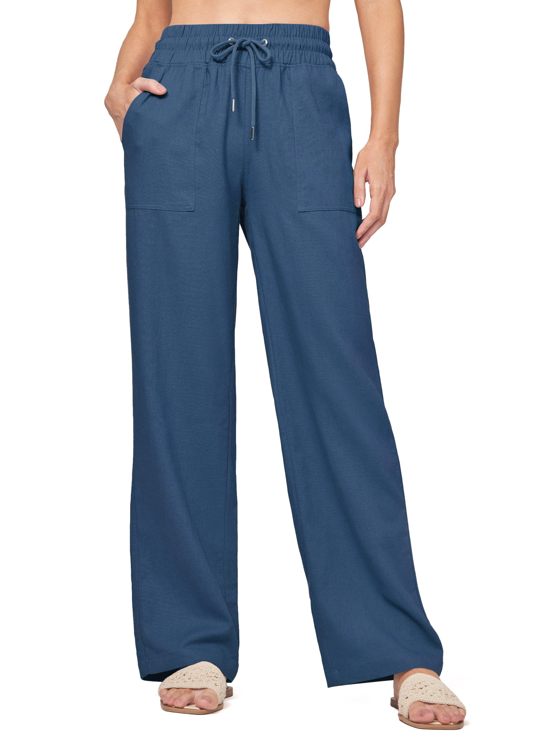 Willit Women Linen Pants Wide Leg Casual Palazzo Pants Cotton Linen Lounge Beach Summer Pants with Pockets 29"/31"/ 33"