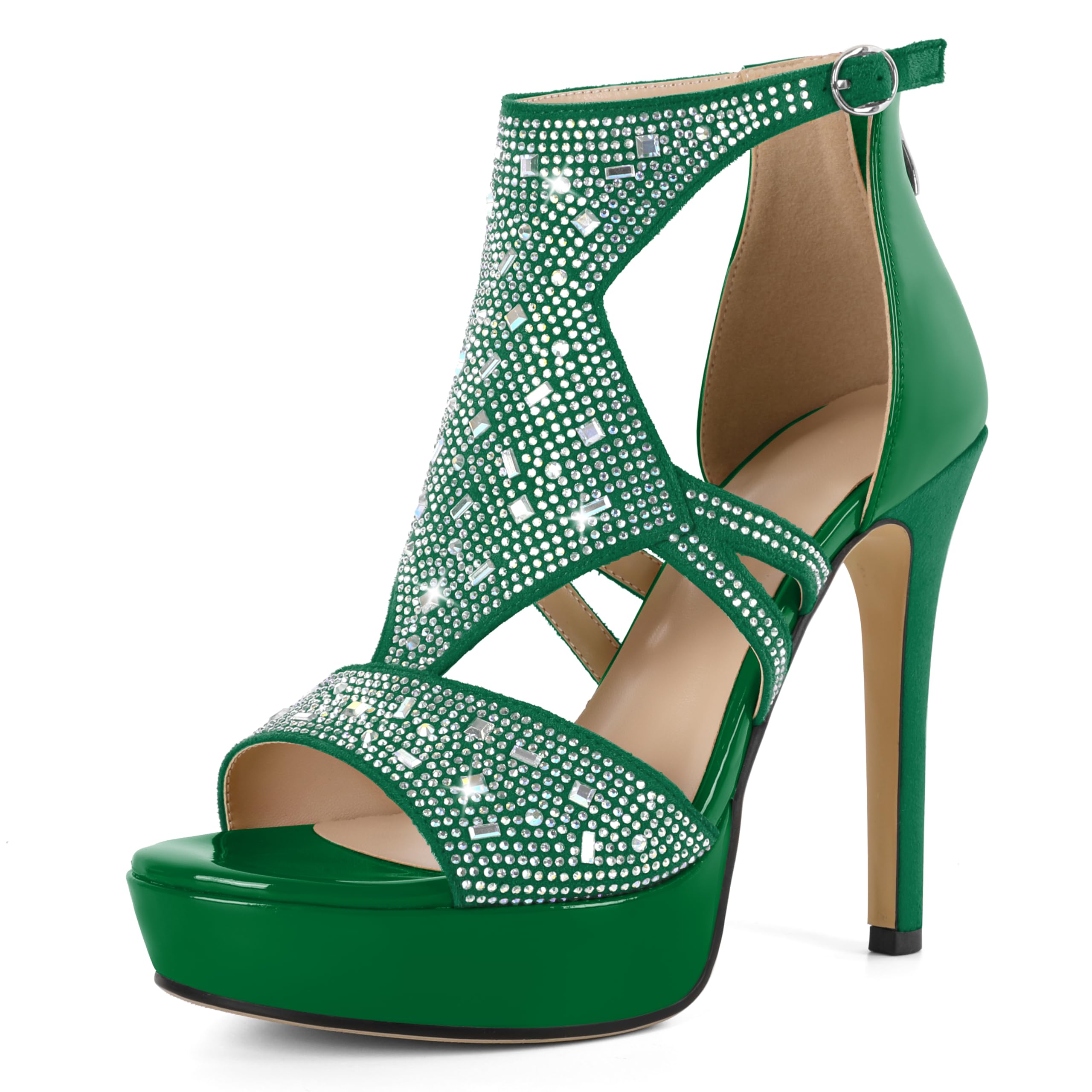 Eldof High Heeled Sandals for Women, Open Toe Strappy Platform Sandals, Cutout Gladiator Heels with Rinestones, Pumps Shoes for Dress Party Evening Summer