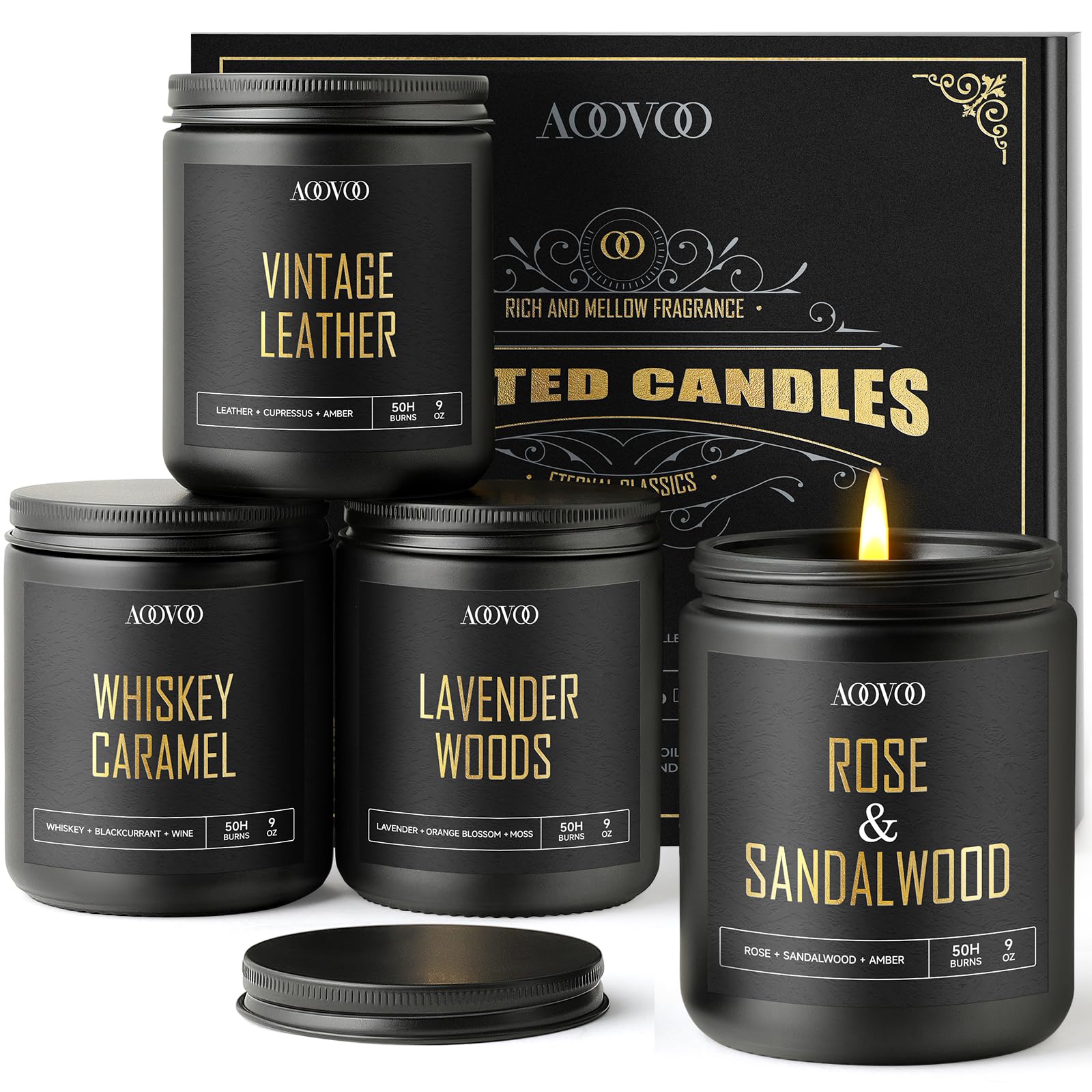 AOOVOO Scented Candles for Men - 4 Pack Candles for Home Scented, Soy Wax, Men Candle Set, Candle Set