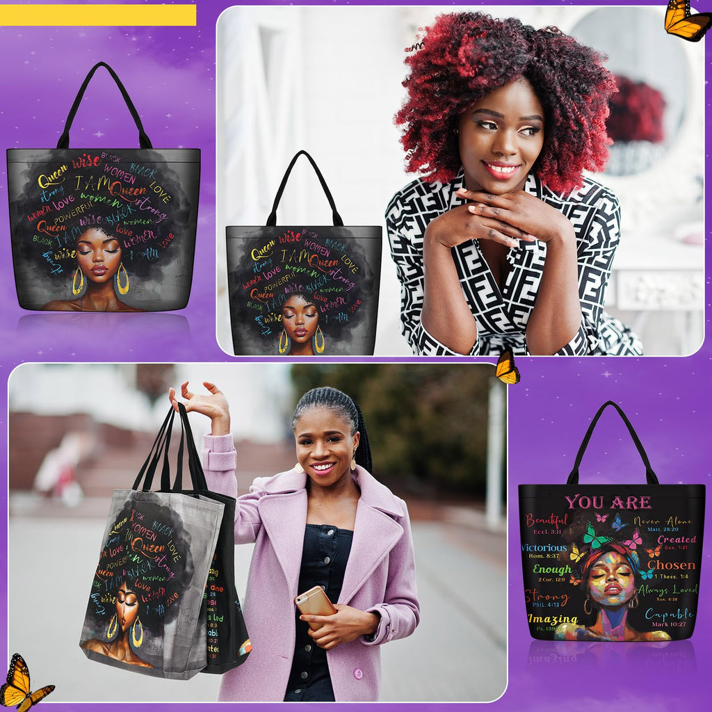 Silkfly 4 Pack African American Tote Bags for Black Women Girl Mother Day Shoulder Bag Afro Large Satchel Handbag Work Travel
