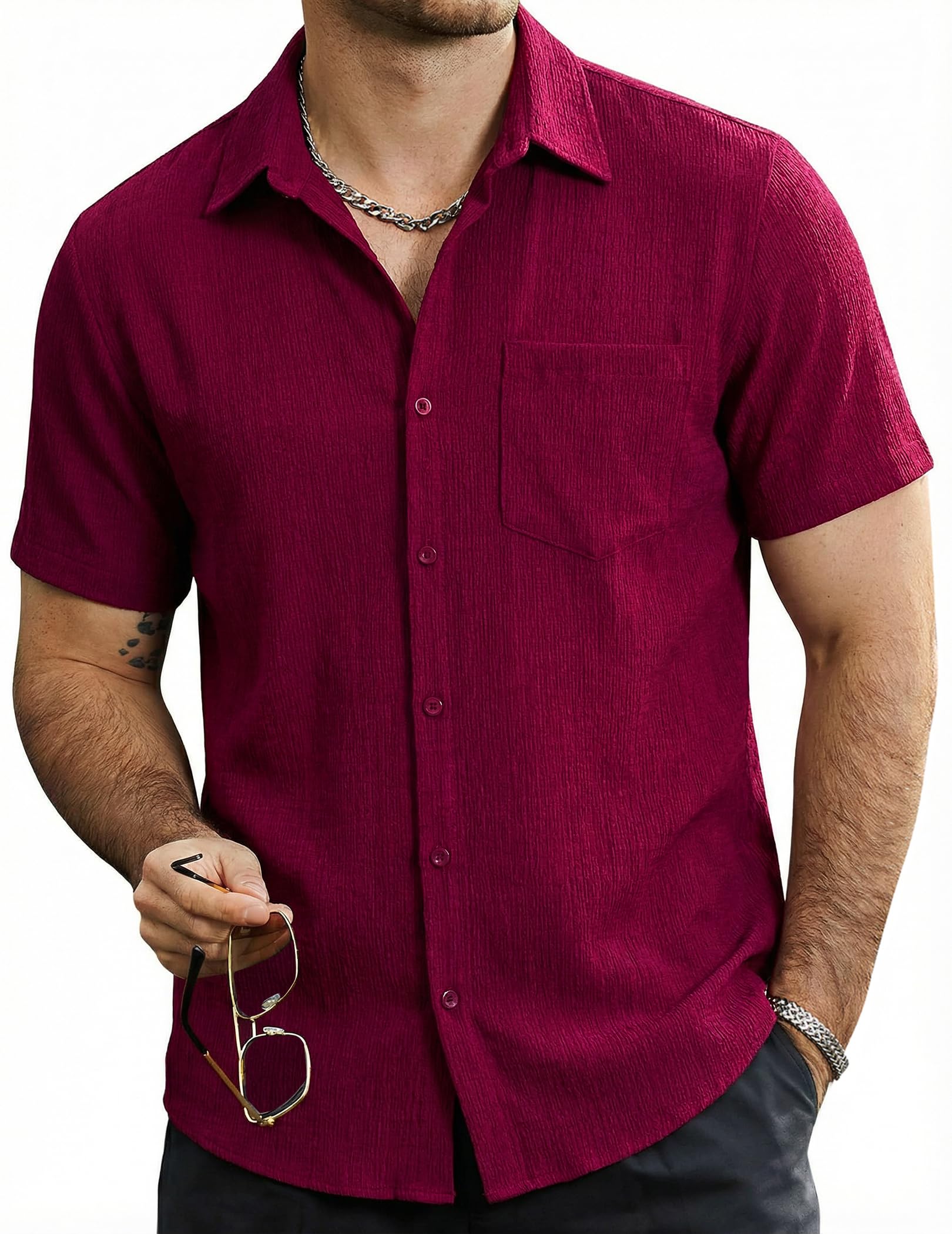 VATPAVE Mens Summer Striped Shirts Button Down Short Sleeve Vintage Beach Hawaiian Shirts with Pocket