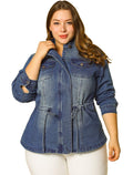 Agnes Orinda Women's Plus Size Denim Jacket Stretch Stand Collar Zip Drawstring Jean Jackets 2024