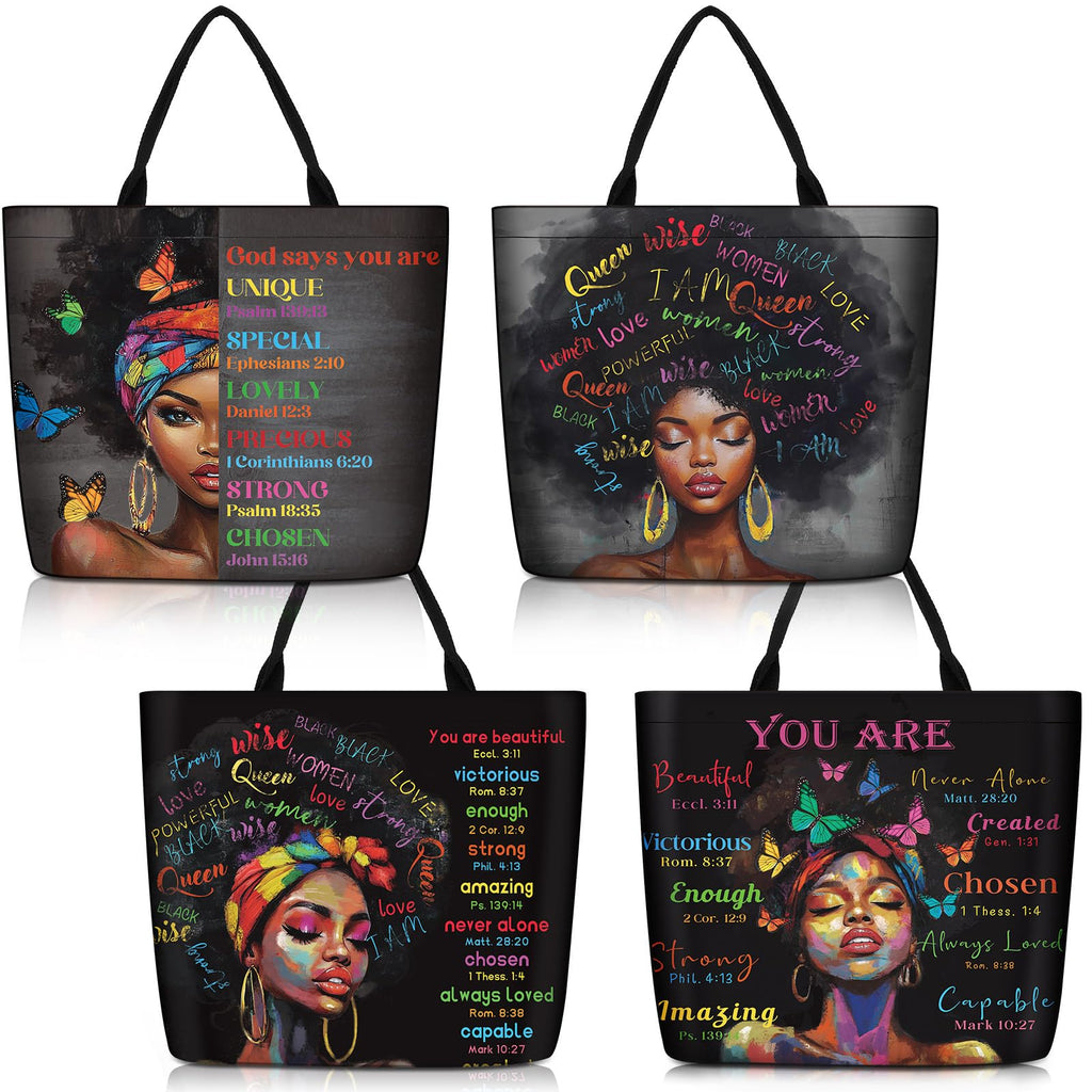 Silkfly 4 Pack African American Tote Bags for Black Women Girl Mother Day Shoulder Bag Afro Large Satchel Handbag Work Travel