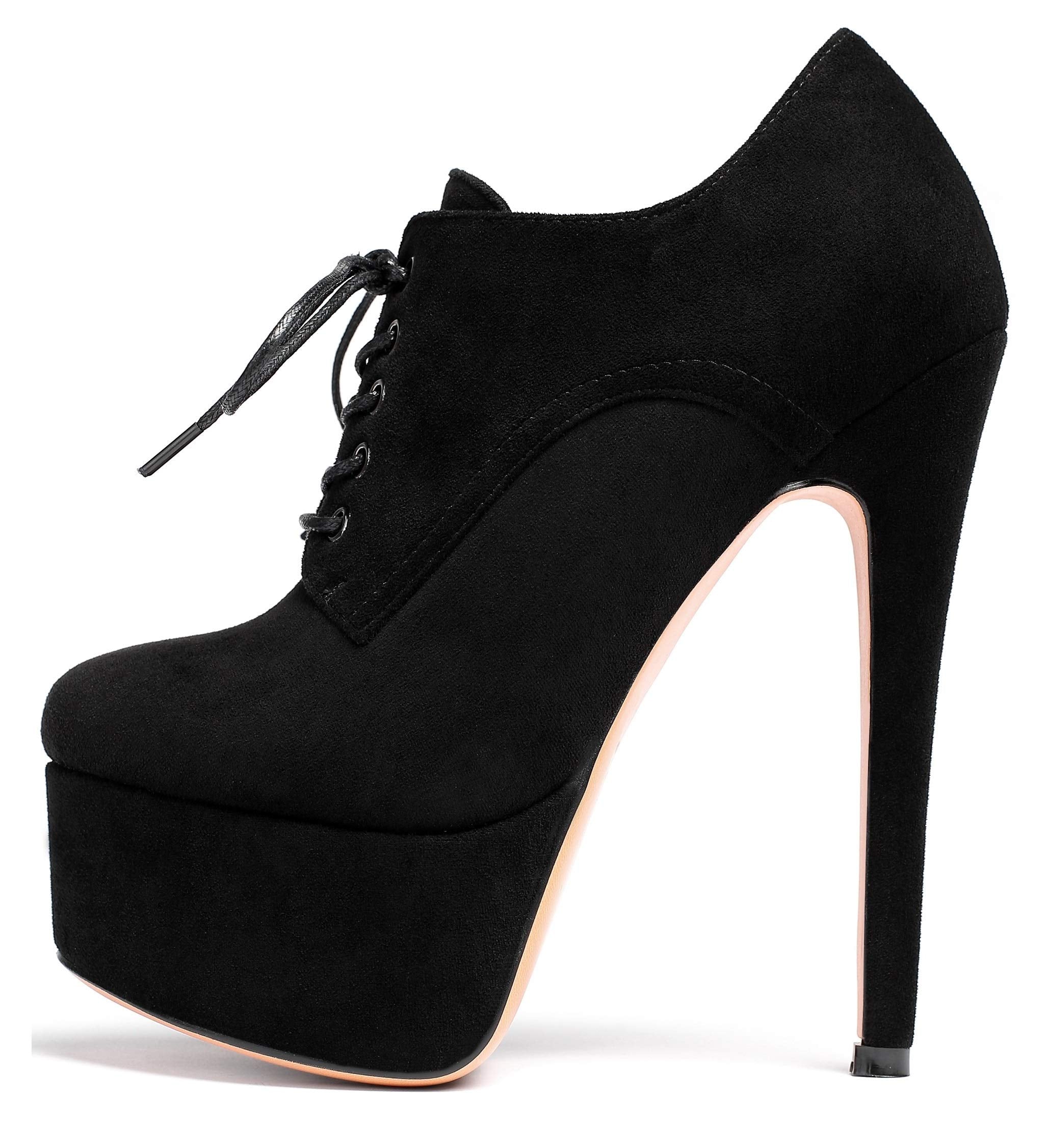 SAMMITOP Women's Round Toe Lace Up Ankle Boots Platform High Heel Pumps Party Dress Shoes