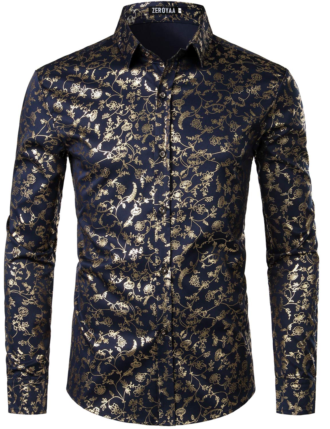 ZEROYAA Mens Hipster Printed Slim Fit Long Sleeve Button Up Party Dress Shirts