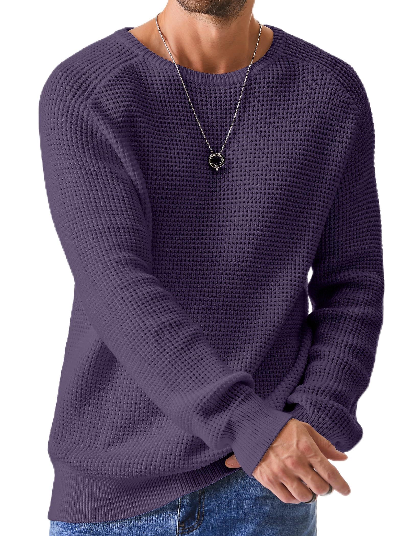 JMIERR Men's Crewneck Pullover Sweater Waffle Textured Knitted Sweaters Casual Loose Fit Sweaters with Ribbing Edge
