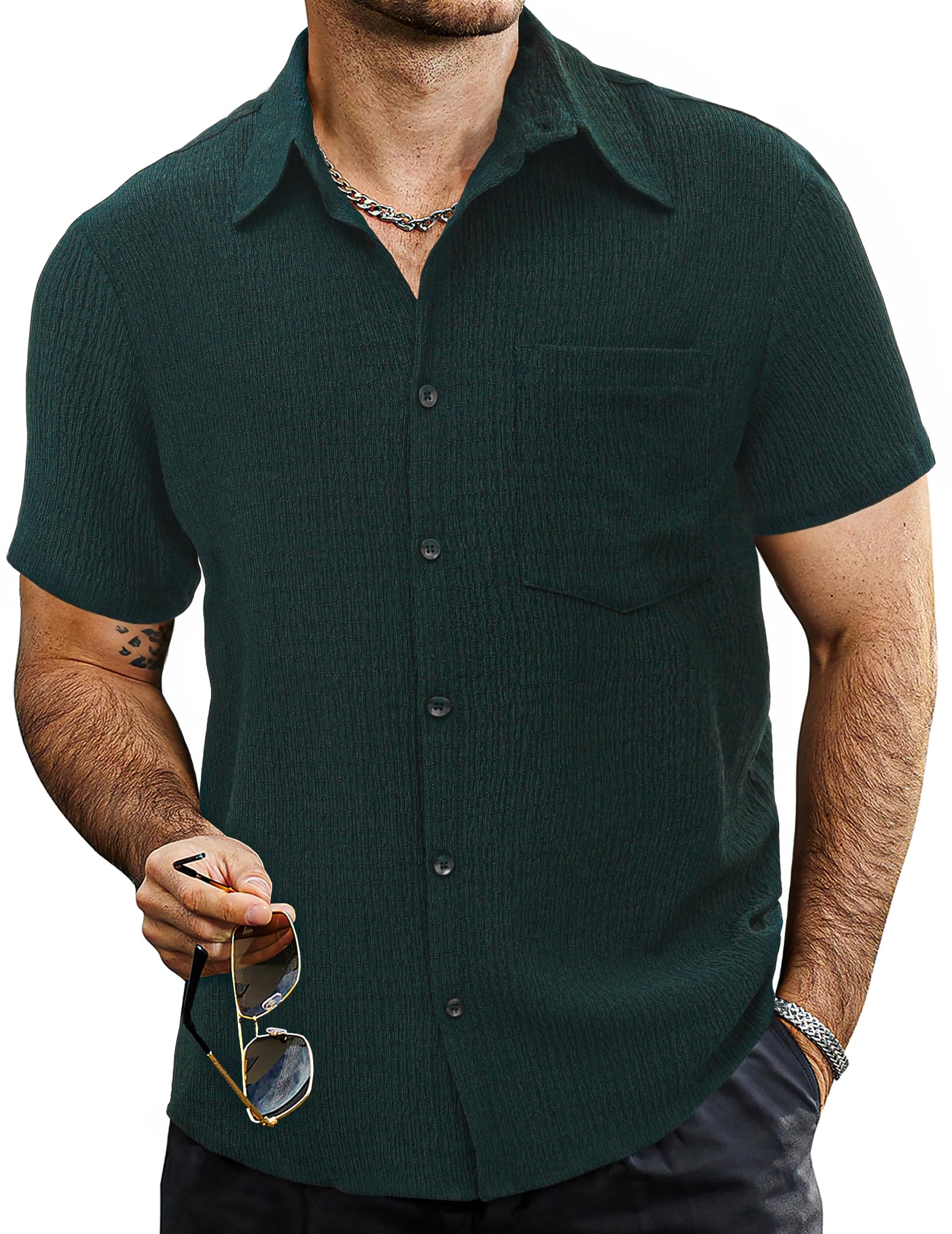 VATPAVE Mens Summer Striped Shirts Button Down Short Sleeve Vintage Beach Hawaiian Shirts with Pocket