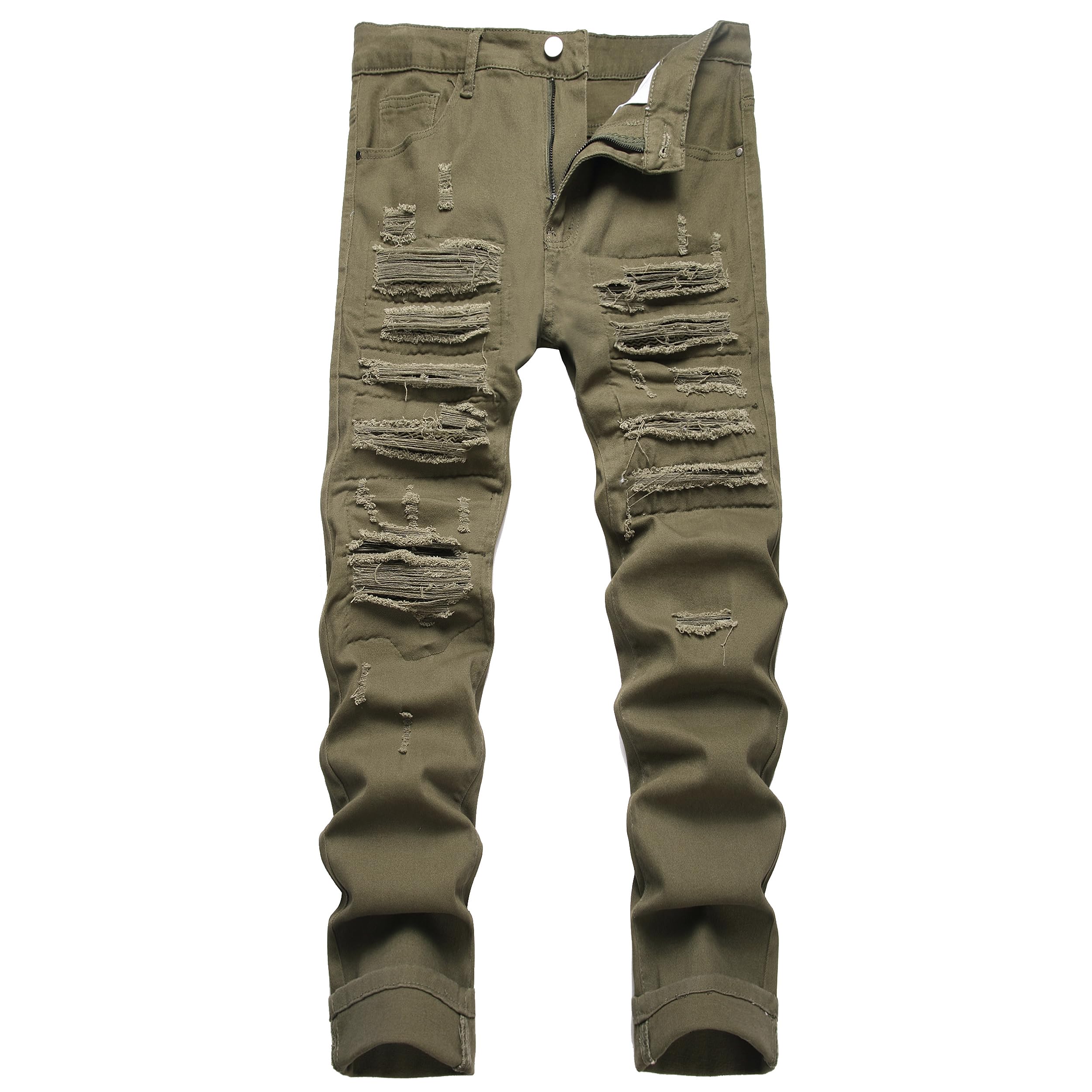QIMYUM Men's Slim Fit Jeans Ripped Skinny Jeans for Men, Fashion Biker Jeans Stretch Moto Cargo Denim Pants