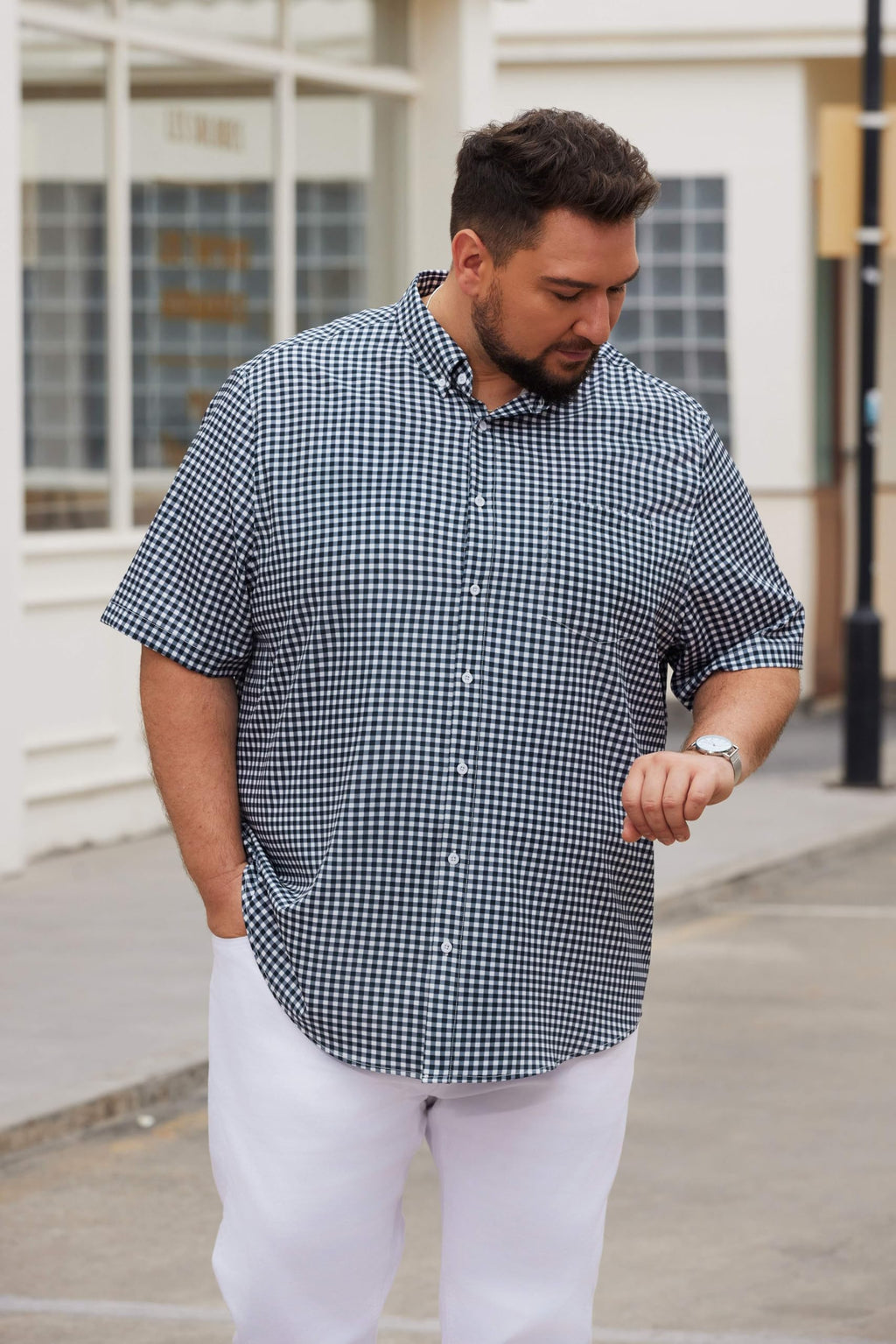 COOFANDY Mens Big and Tall Shirts Short Sleeve Casual Button Down Plaid Shirt Wrinkle Free Dress Shirt with Pocket