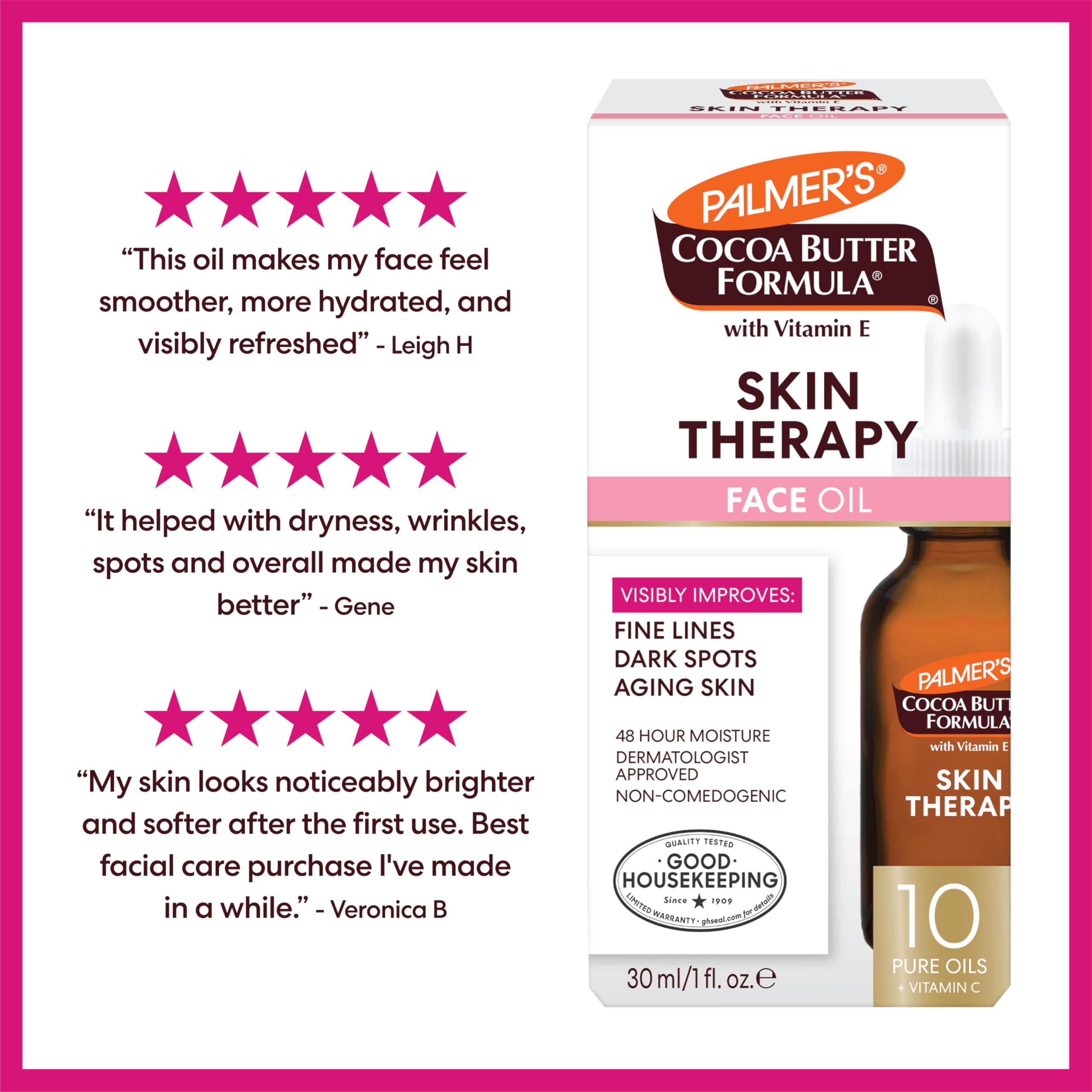 Palmer's Cocoa Butter Formula Moisturizing Skin Therapy Oil for Face with Vitamin E, C & 10 Pure Facial Oil Blend, Rosehip Fragrance, 1 Ounce