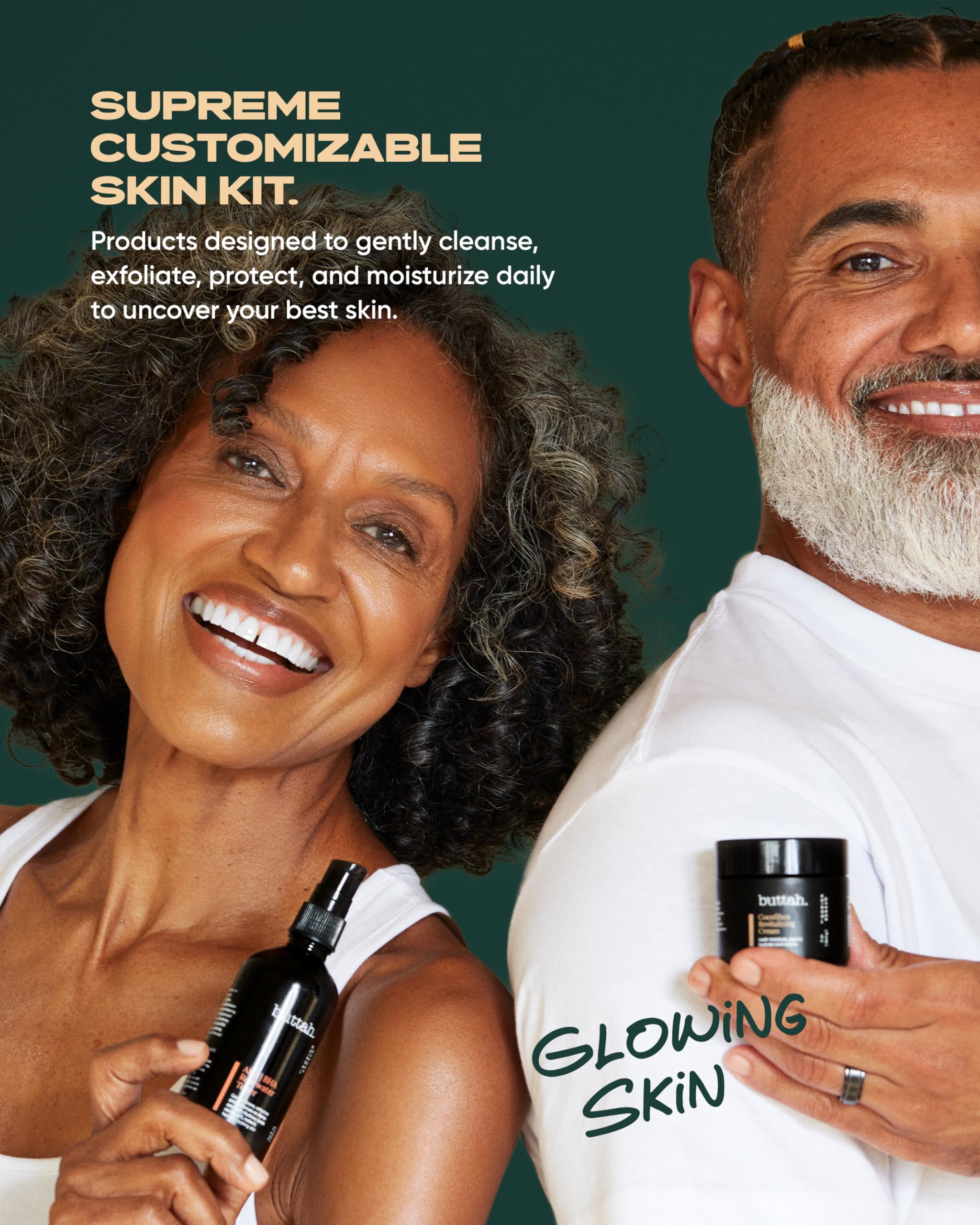 Buttah Skin Supreme Kit for Melanin Rich Skin | Buttah Moistuizer 2 oz | Vitamin C Serum 1 oz | Cleanser 3.4 oz | Rosewater Toner 3.4 oz | Black Owned Skincare