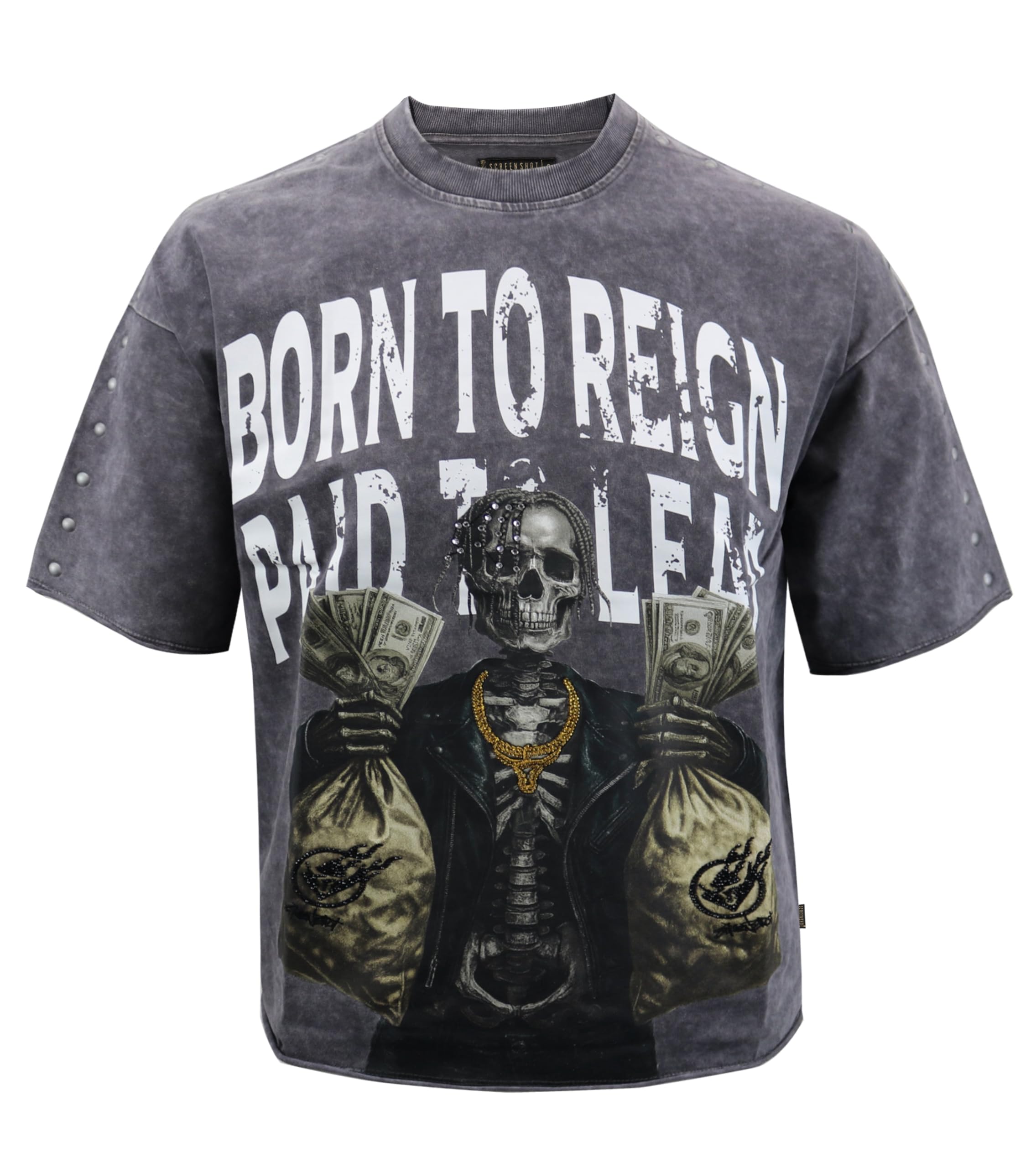SCREENSHOT Mens Oversized Heavyweight Premium 260GSM 100% Cotton Cropped Boxy Streetwear Fit Rhinestone Designer Tee