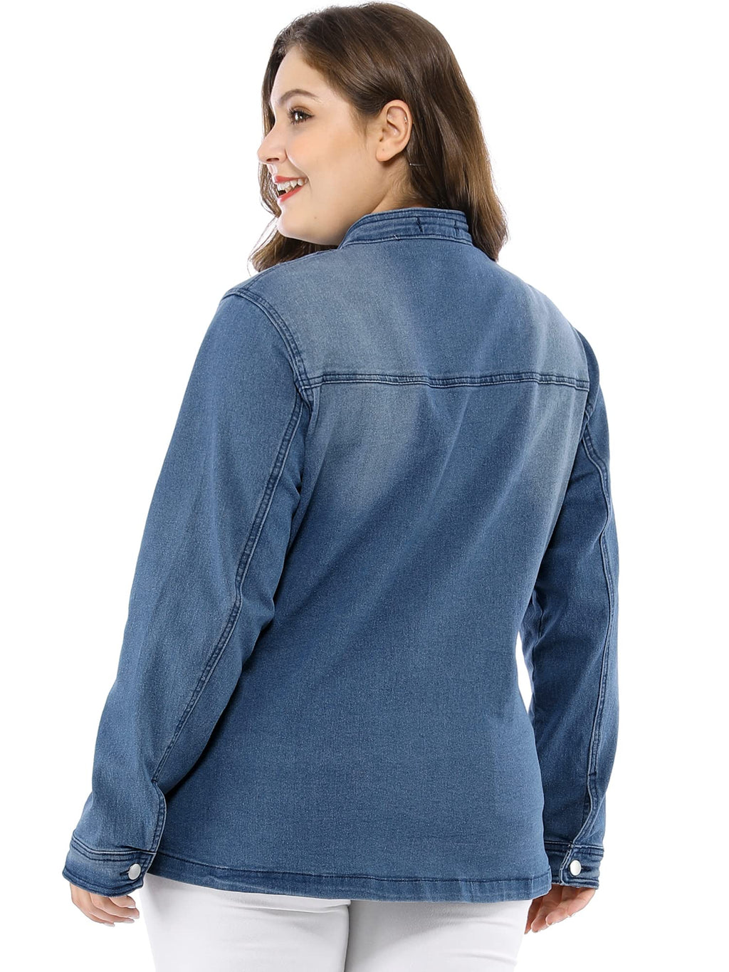 Agnes Orinda Women's Plus Size Denim Jacket Stretch Stand Collar Zip Drawstring Jean Jackets 2024