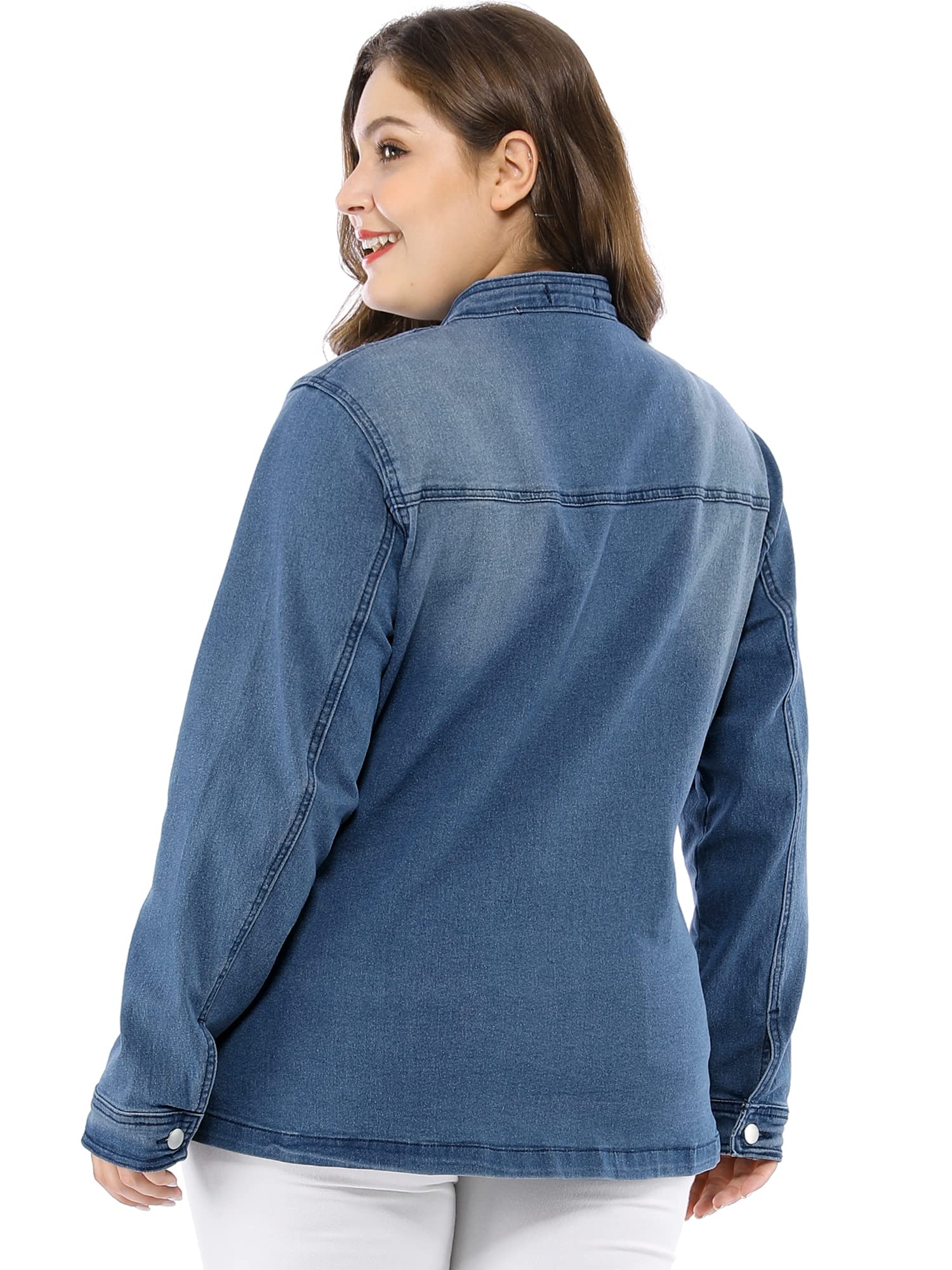 Agnes Orinda Women's Plus Size Denim Jacket Stretch Stand Collar Zip Drawstring Jean Jackets 2024