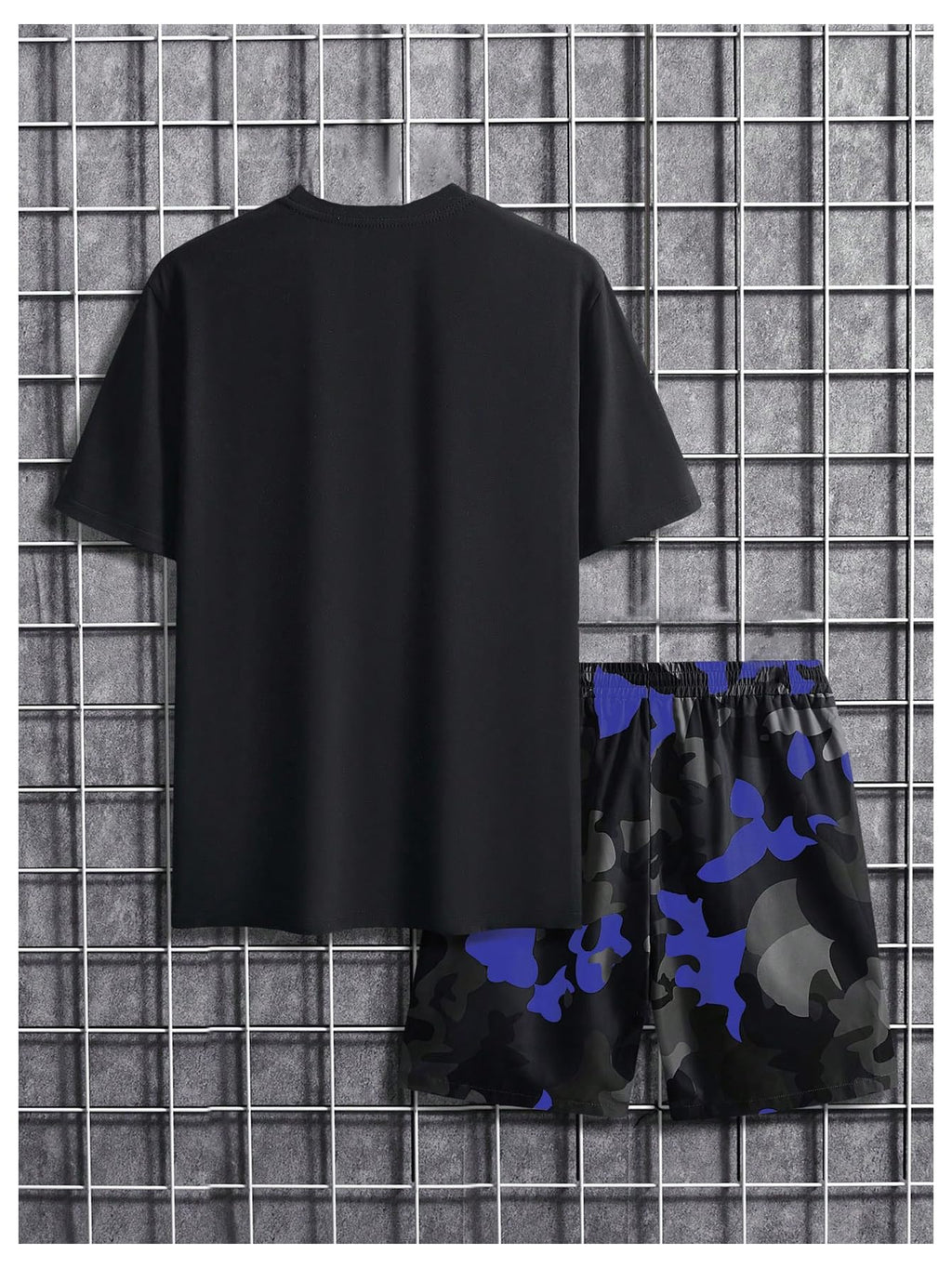 WDIRARA Men's Big and Tall 2 Piece Outfits Letter Camo Print Short Sleeve Tracksuit Track Shorts Set