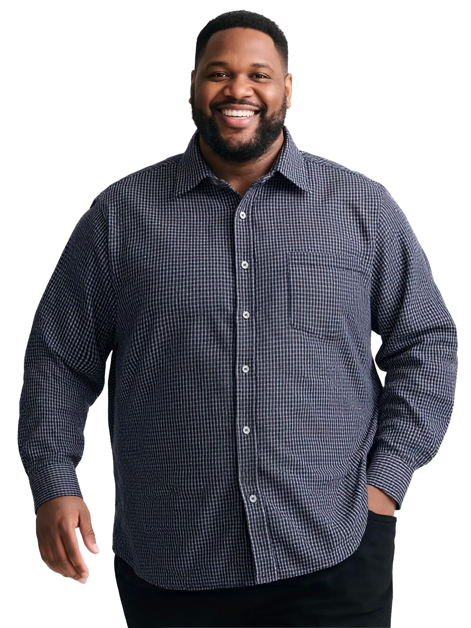 Yuyapu Big and Tall Shirts for Men, Long Sleeve Casual Dress Shirts Button Down with Pocket for Business,Travel,Daily Wear