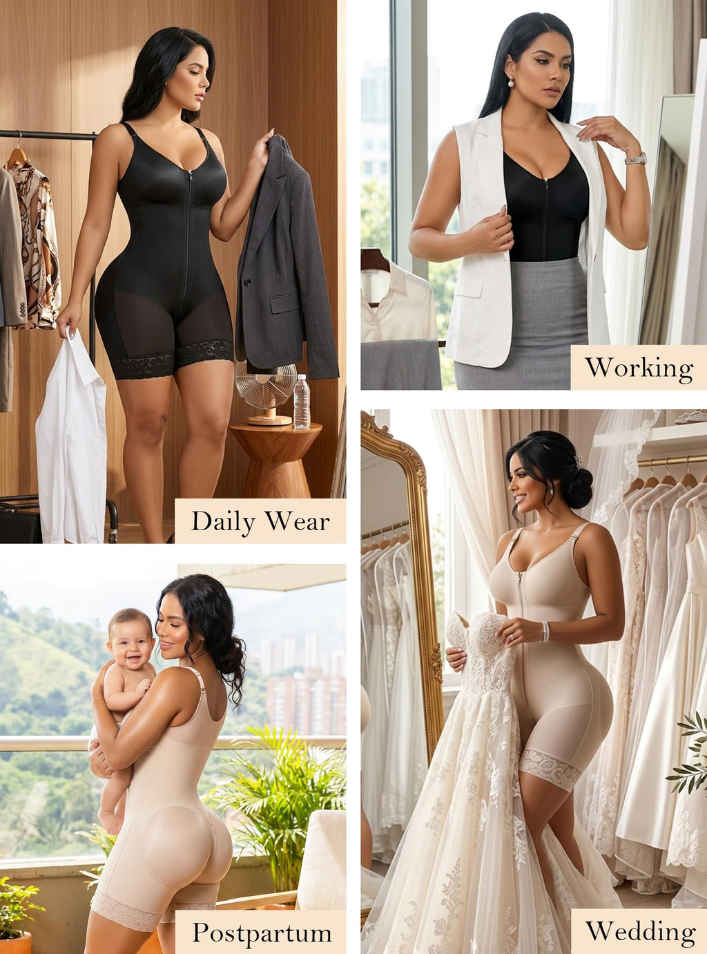 YIANNA Fajas Colombianas Moldeadoras Postpartum Shapewear Tummy Control for Women Butt Lifter Body Shaper with Zipper Crotch