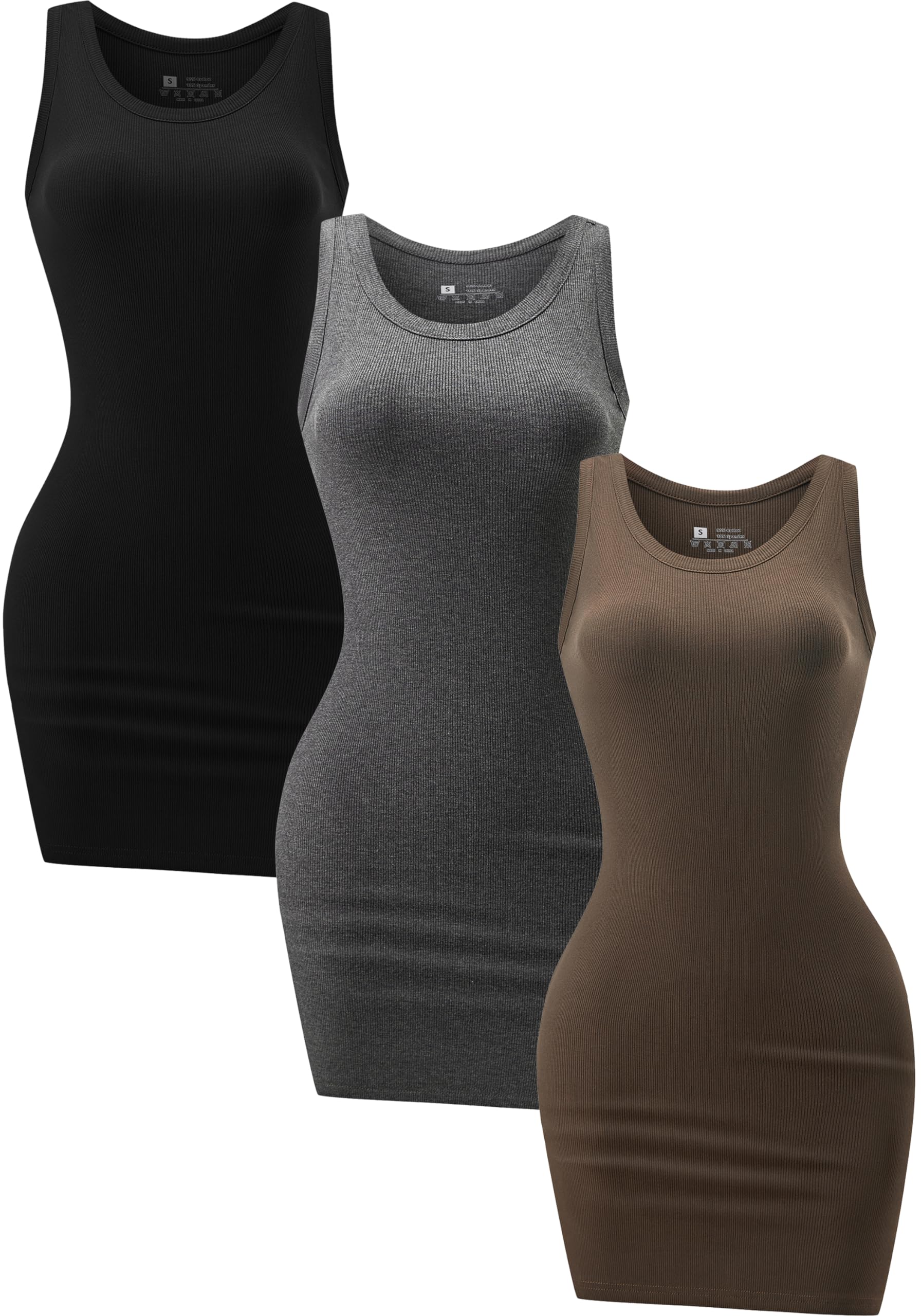 Chongbaijia 3 Pack Summer Dresses for Women 2026 Ribbed Crewneck Tank Top Dress Sleeveless Sundress Basic Bodycon Mini Dress