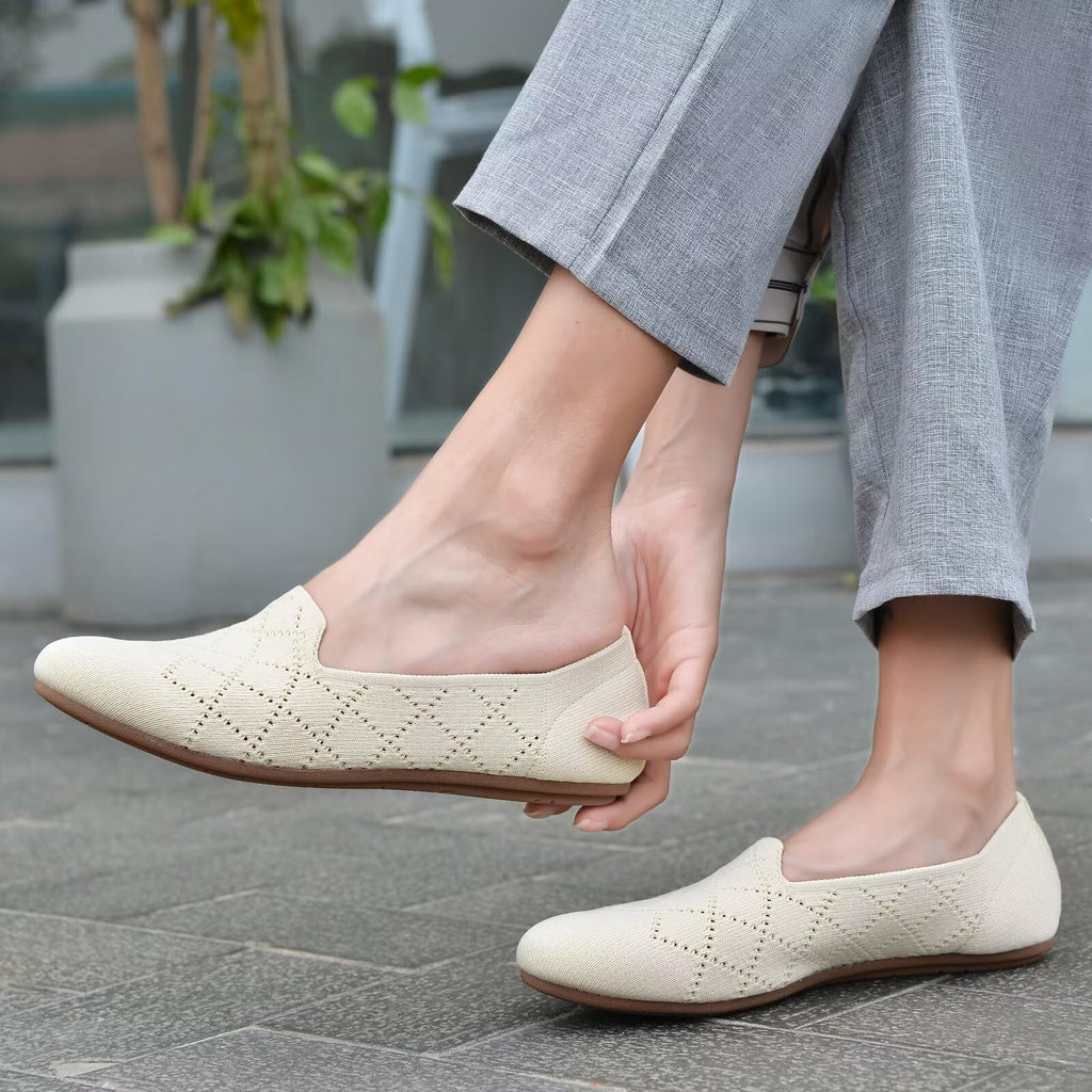 poemlady Women’s Ballet Flat Shoes Dress Shoes Knit Round Toe Slip On Ballerina Walking Flats Shoes for Woman Low Wedge Casual