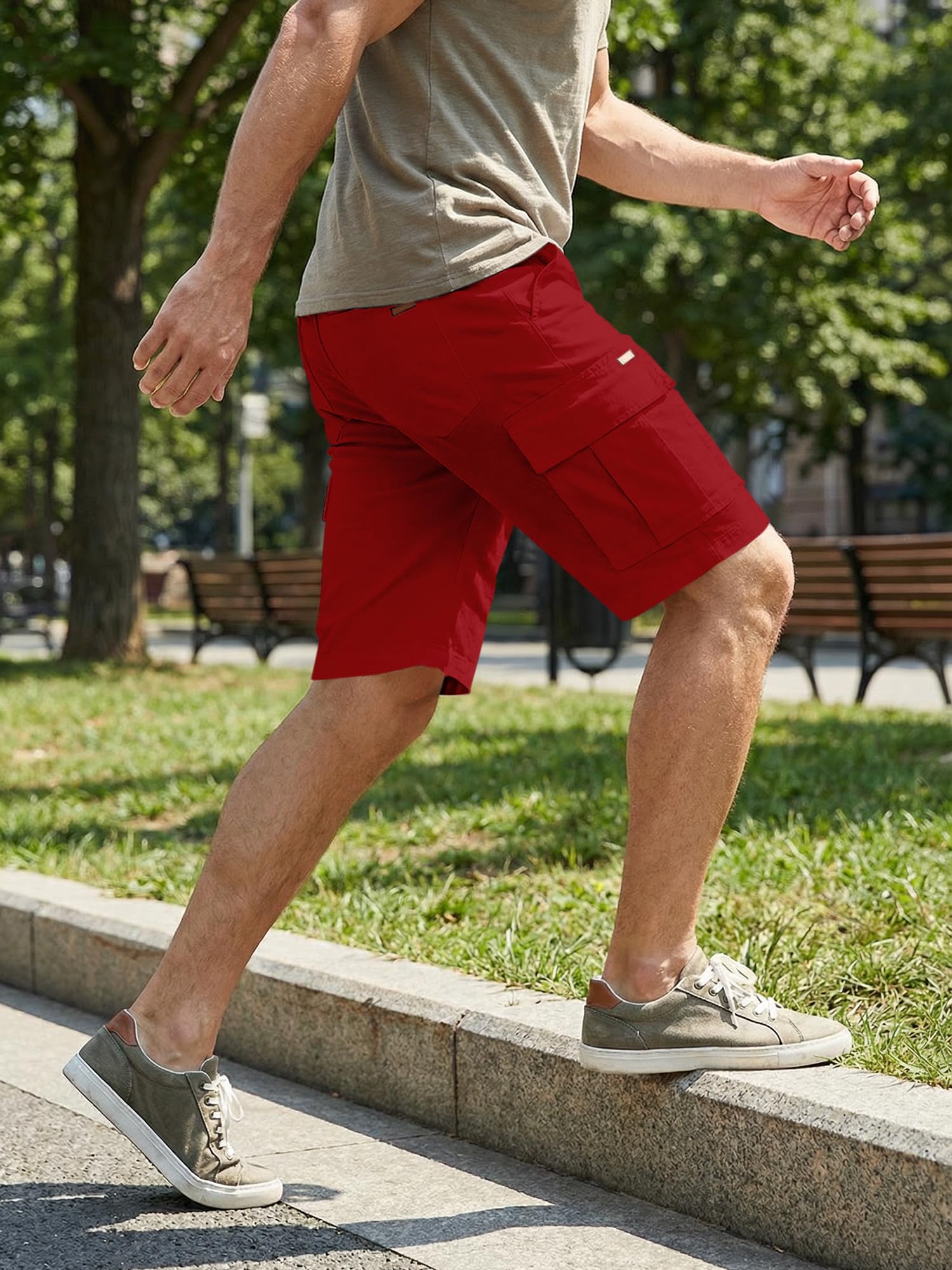 JMIERR Mens Casual Cotton Twill Cargo Shorts Drawstring Classic Chino Stretch Short with 6 Pockets