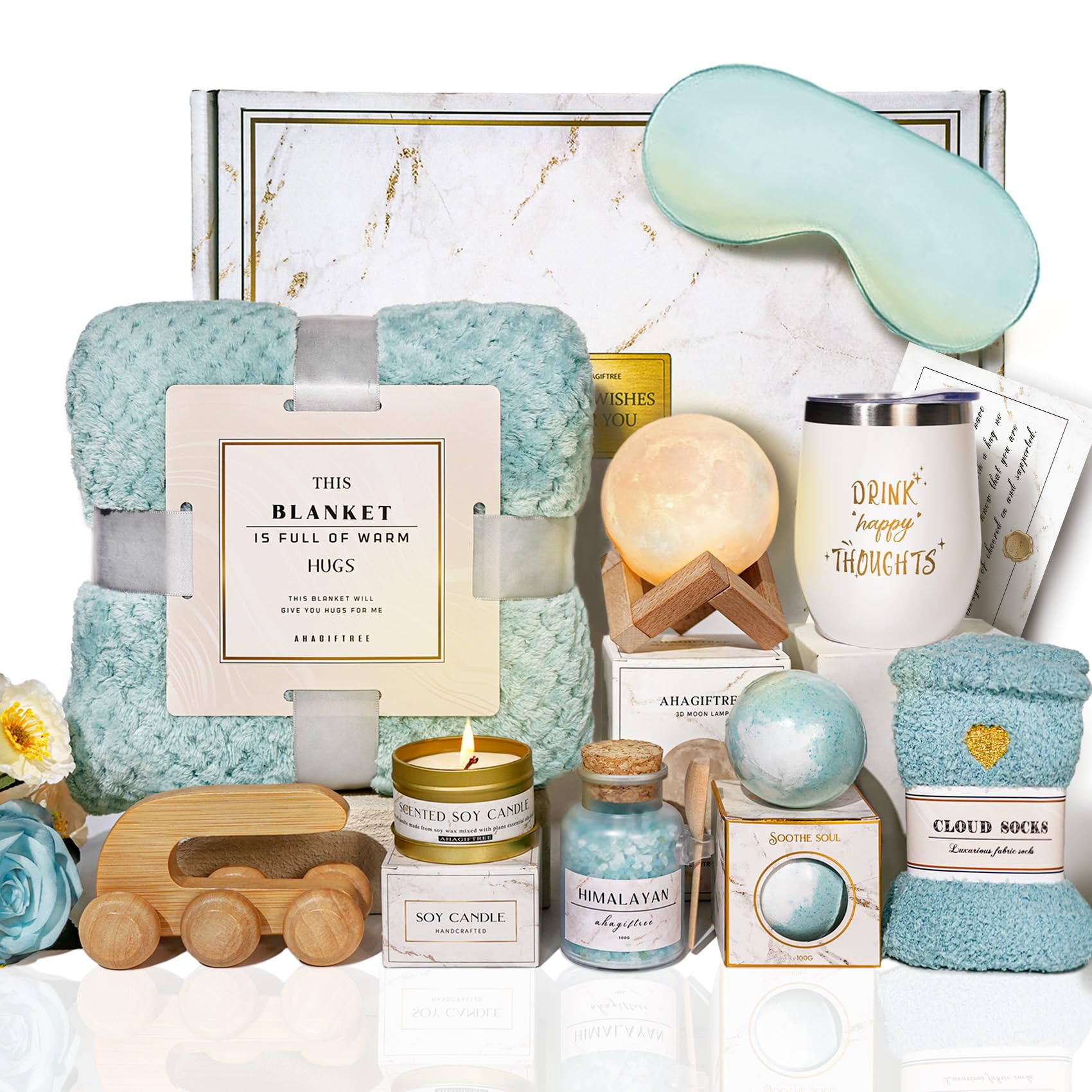 AHAGIFTREE Gift Baskets for Women,11PC Care Package with Moon Lamp,Grief,Get Well Soon After Surgery,Birthday,Think of You,Thank You,Sympathy