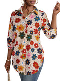 Rooscier Women's Button Down Shirts Collar V Neck Long Sleeve Slit Side Long Shirt Blouse Top