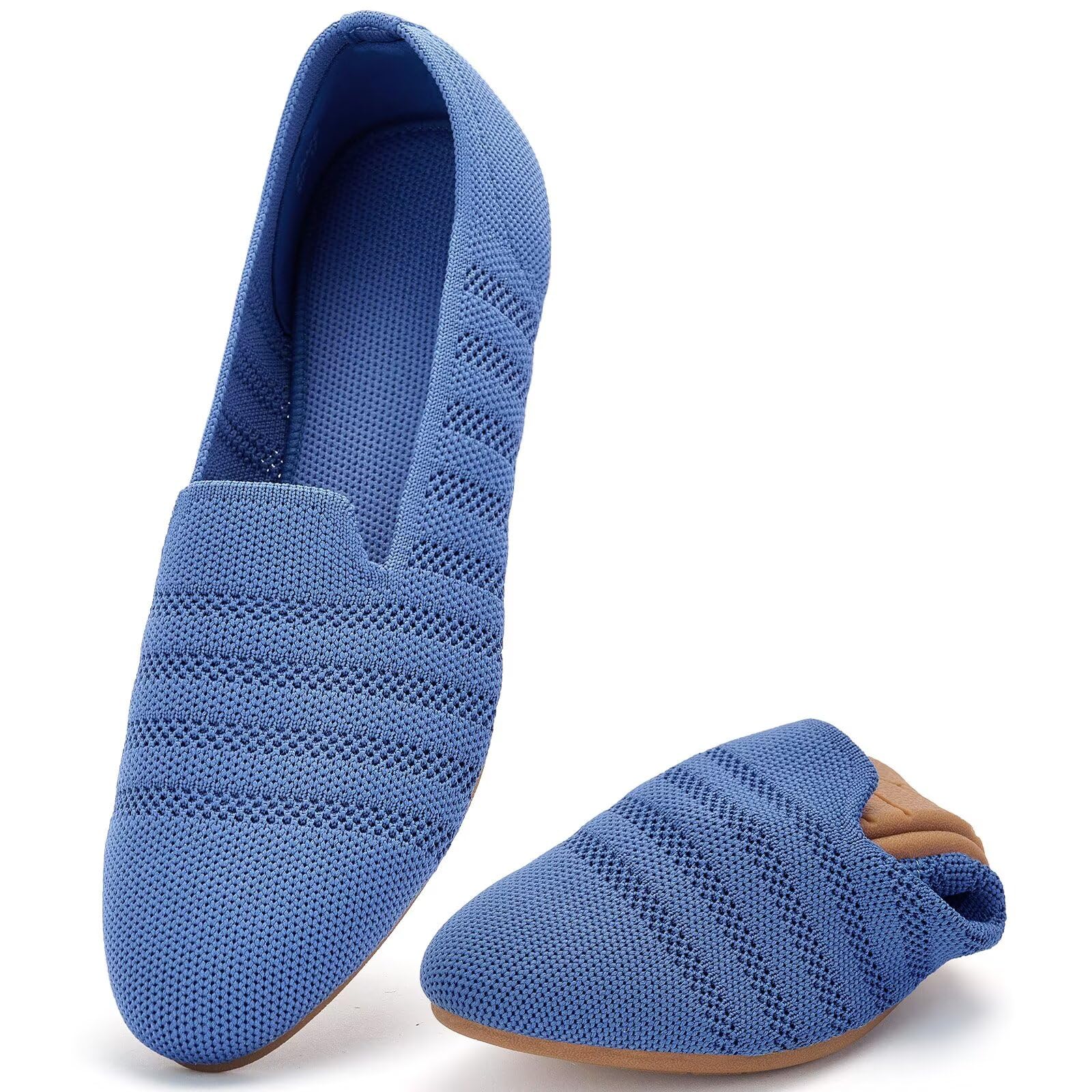 poemlady Women’s Ballet Flat Shoes Dress Shoes Knit Round Toe Slip On Ballerina Walking Flats Shoes for Woman Low Wedge Casual