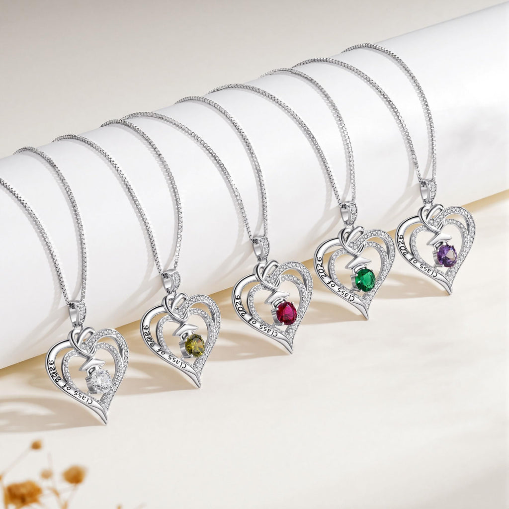Turandoss Graduation Gifts for Her 2026, S925 Sterling Silver Birthstone Necklace Engraved Class of 2026 Inspirational Necklaces High School College Graduation Gifts for Women