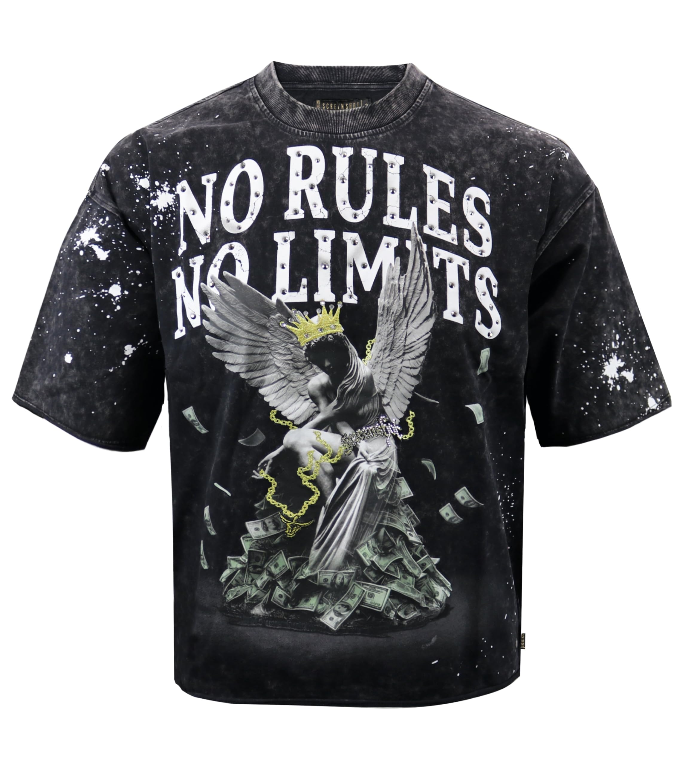 SCREENSHOT Mens Oversized Heavyweight Premium 260GSM 100% Cotton Cropped Boxy Streetwear Fit Rhinestone Designer Tee