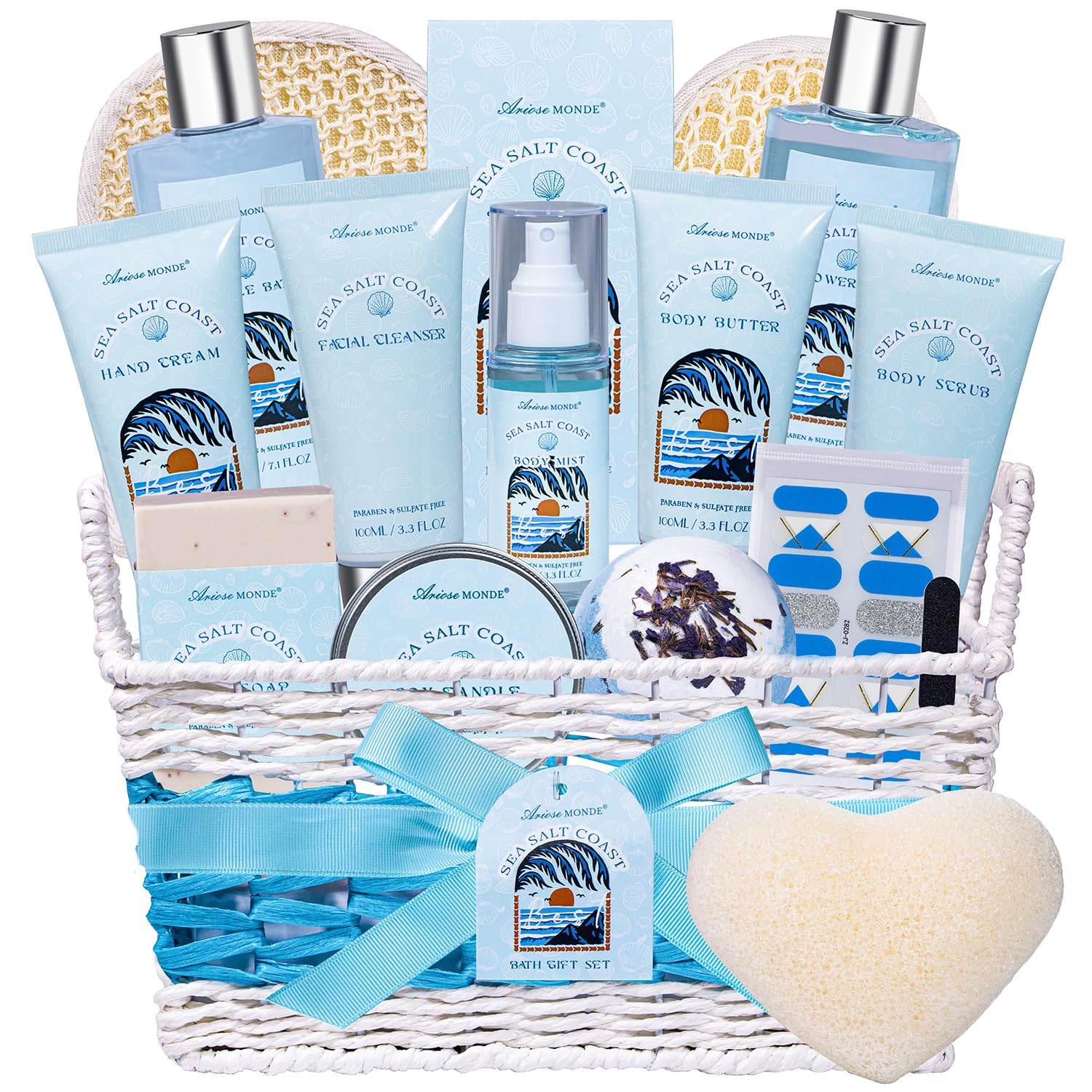 Bath Spa Gift Basket Set for Women, Enchanted Orchid Scent, Home Spa Gift Box with Shower Gel, Bubble Bath, Body Lotion, Body Scrub, Bath Bomb, Bath Salt, Bath & Body Gift Set