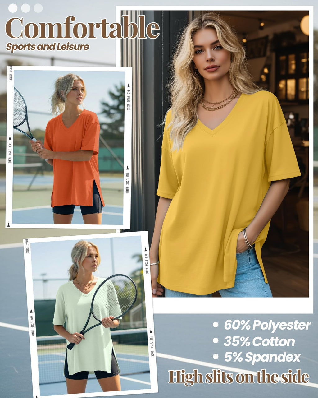 Huukeay 3 Pack Oversized Shirts for Women V Neck Workout T Shirt Casual Side Split Tee Short Sleeve Loose Tops Tunic Tops