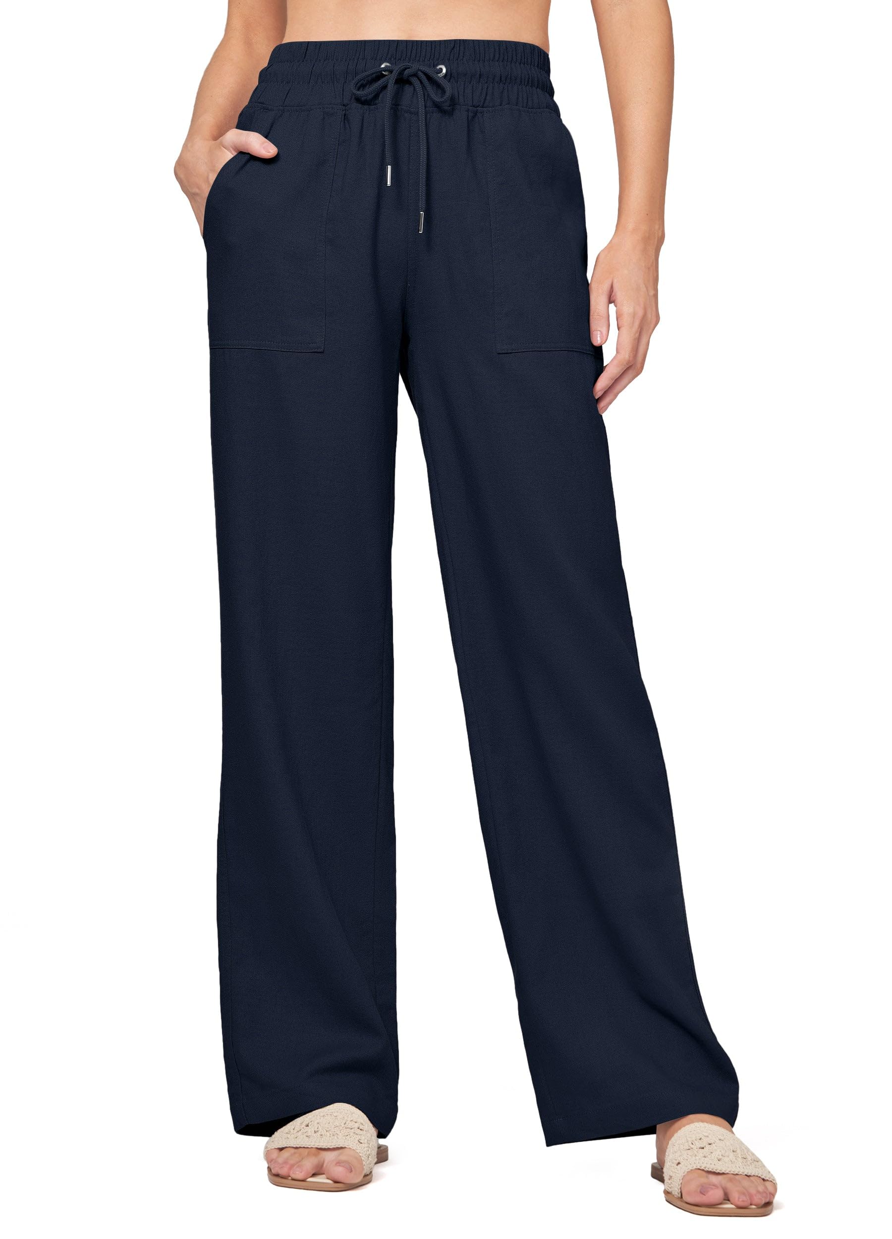 Willit Women Linen Pants Wide Leg Casual Palazzo Pants Cotton Linen Lounge Beach Summer Pants with Pockets 29"/31"/ 33"