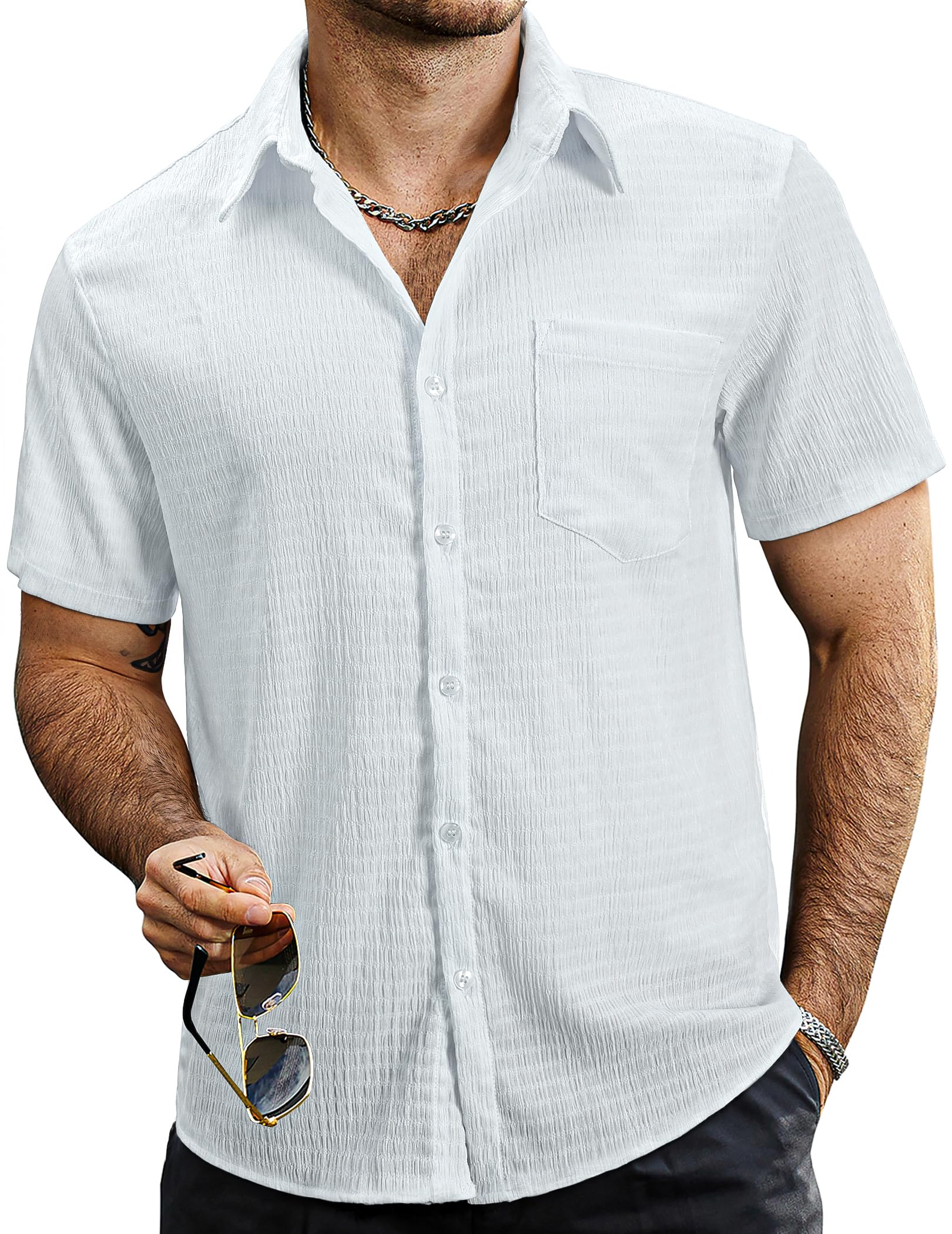 VATPAVE Mens Summer Striped Shirts Button Down Short Sleeve Vintage Beach Hawaiian Shirts with Pocket