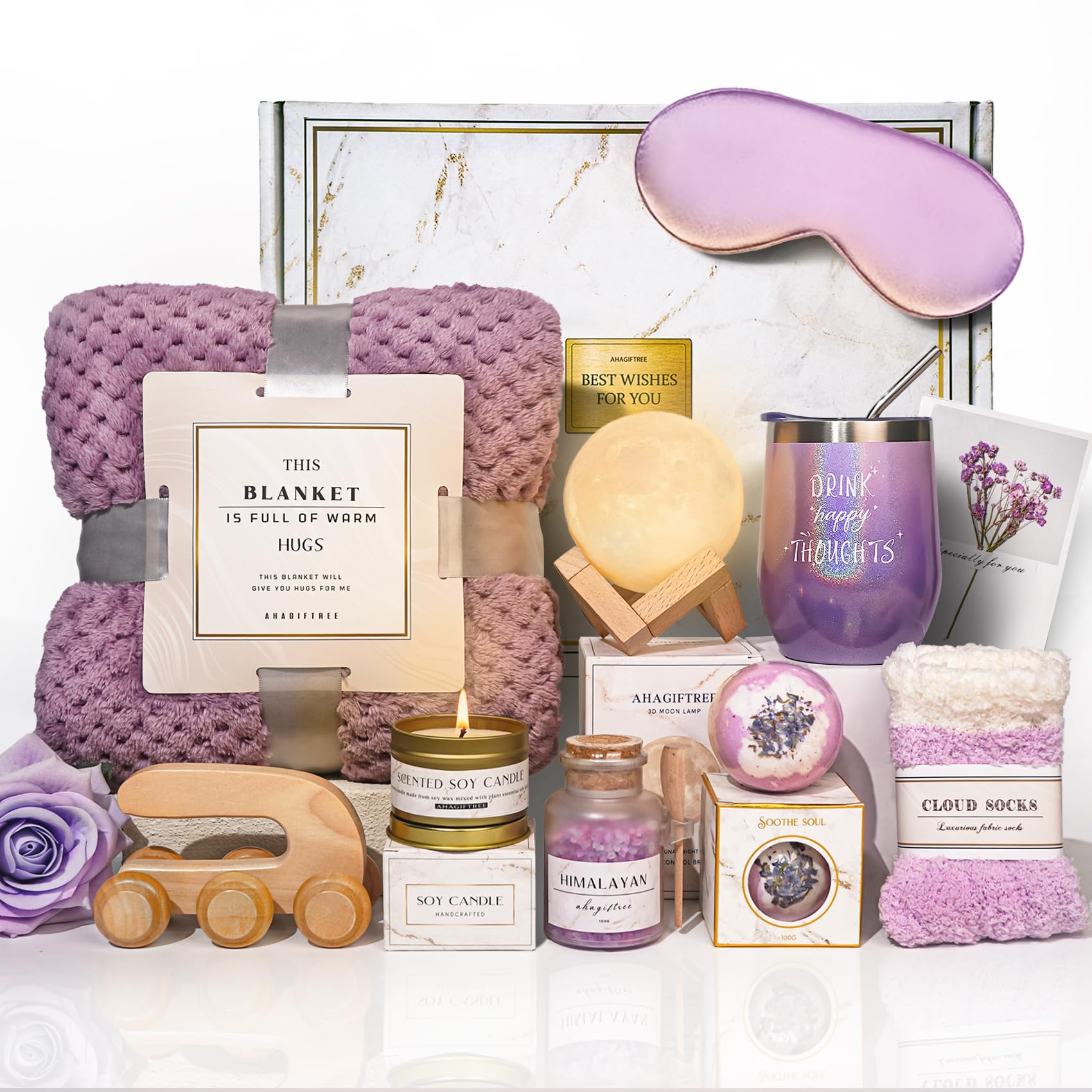 AHAGIFTREE Gift Baskets for Women,11PC Care Package with Moon Lamp,Grief,Get Well Soon After Surgery,Birthday,Think of You,Thank You,Sympathy