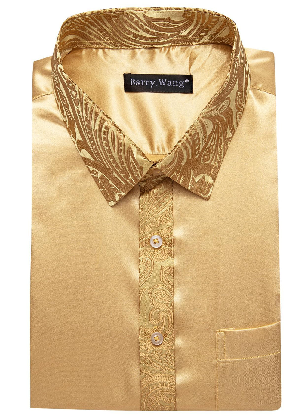 Barry.Wang Mens Satin Silk Shirts Long Sleeve Designer Dress Shirt Shiny Untucked Casual Button Down Shirt Party Disco Formal