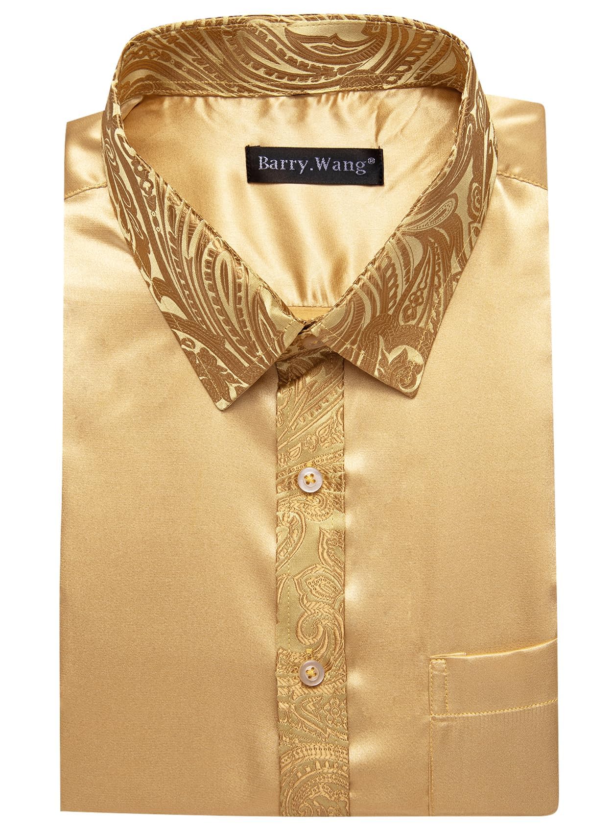 Barry.Wang Mens Satin Silk Shirts Long Sleeve Designer Dress Shirt Shiny Untucked Casual Button Down Shirt Party Disco Formal