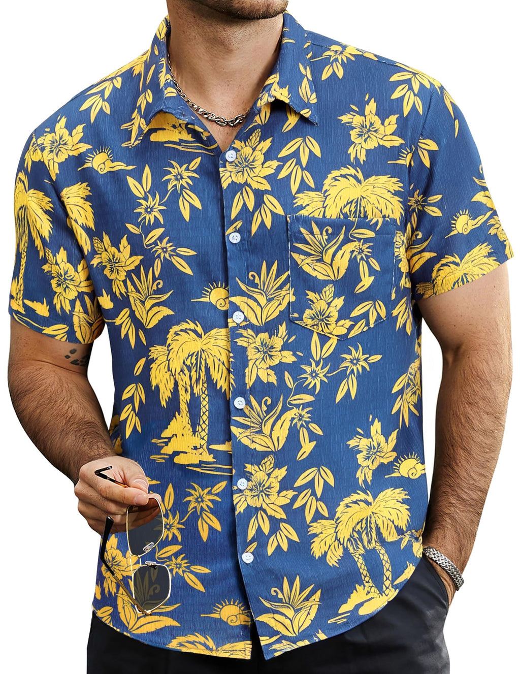 VATPAVE Mens Summer Striped Shirts Button Down Short Sleeve Vintage Beach Hawaiian Shirts with Pocket